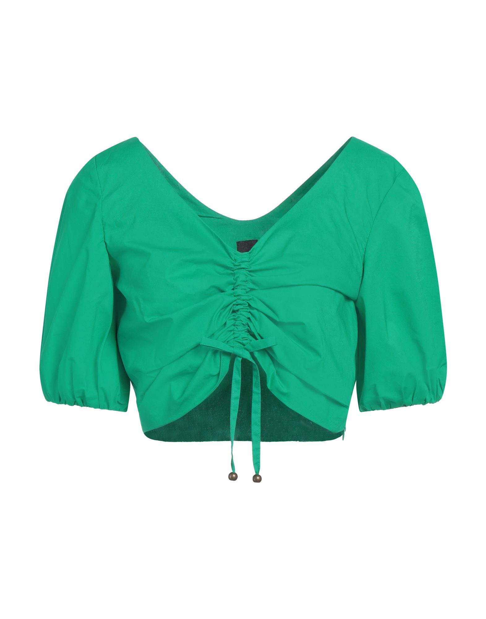 크롭 탑, 포플린, 솔리드 컬러, 개더 디테일, v 네크라인, 쇼트 슬리브, 안감없음, 지퍼 여밈, 세탁기로 세탁, 건조기 사용불가. 이미지