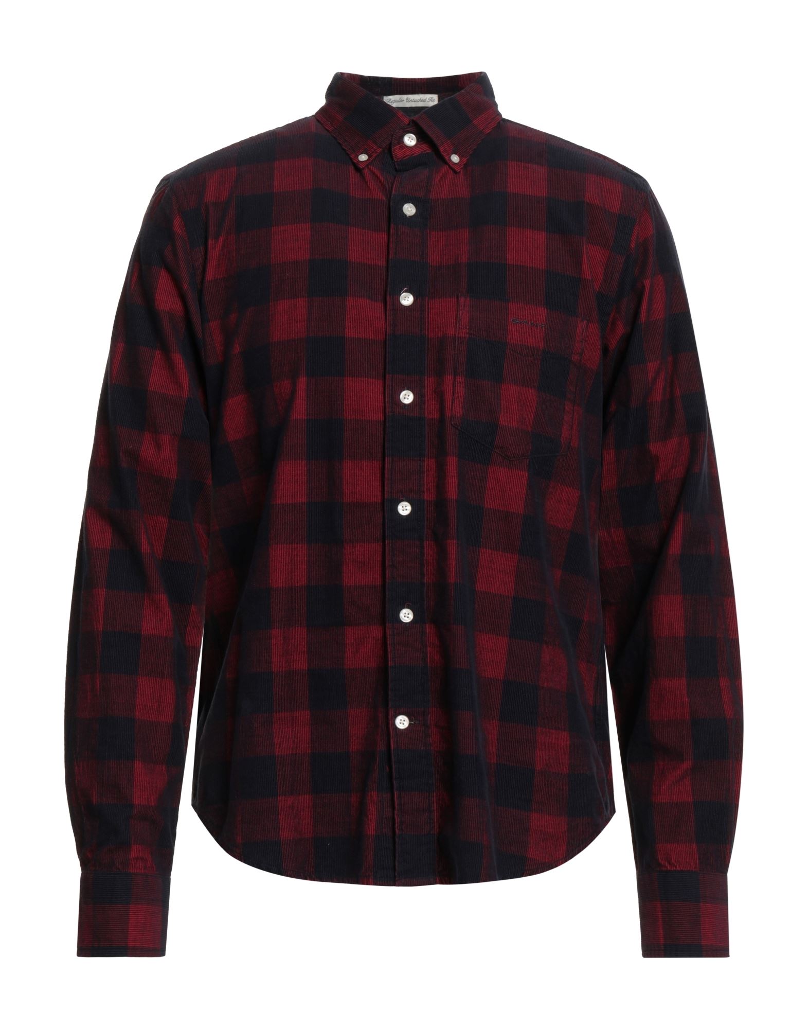 레귤러 셔츠, 코듀로이, 체크, 자수 로고 장식, 버튼다운 칼라, 롱 슬리브, 버튼 커프스, 버튼 여밈, 포켓 1개, 세탁기로 세탁, 표백 금지, 건조기 사용불가. 이미지