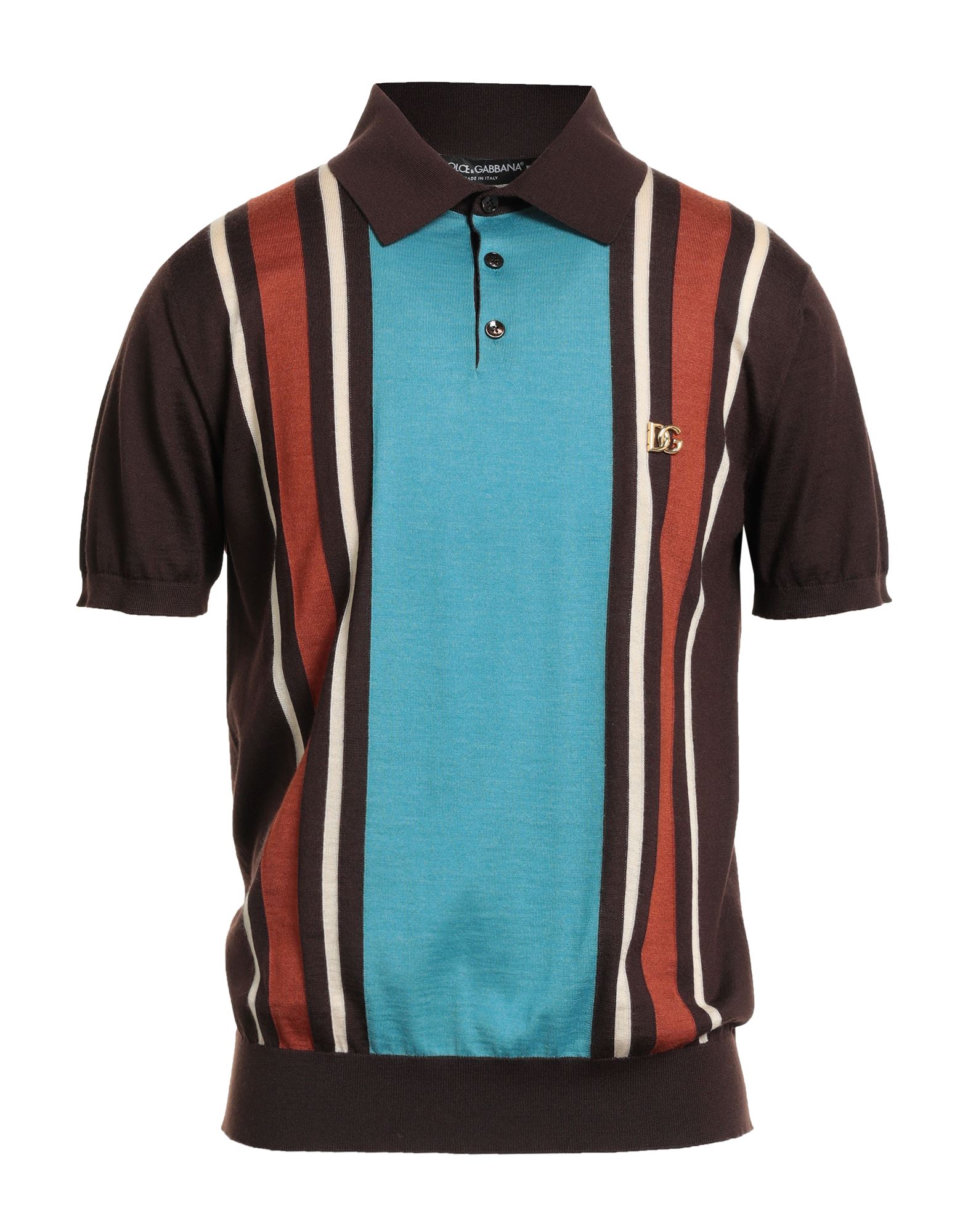 니트 소재, 라이트웨이트 니트, 브랜드 로고, 멀티컬러 패턴, 버튼 넥, 쇼트 슬리브, 드라이클리닝 금지, 표백 금지, 건조기 사용불가, 이 브랜드는 사이즈가 크게 나옵니다. 이미지