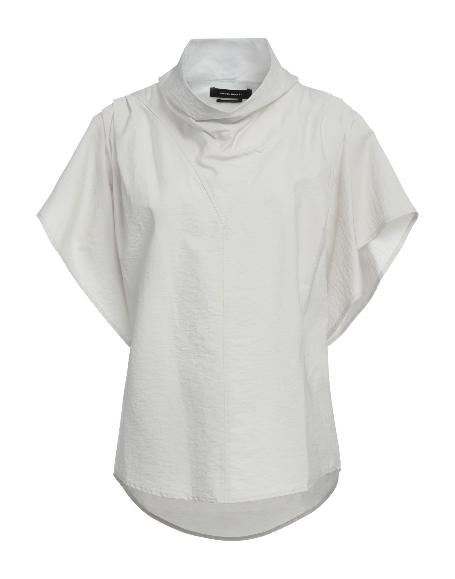 탑, 포플린, 솔리드 컬러, 장식 부착 없음, 드레이프 네크라인, 쇼트 슬리브, 드라이클리닝, 표백 금지, 건조기 사용불가. 이미지