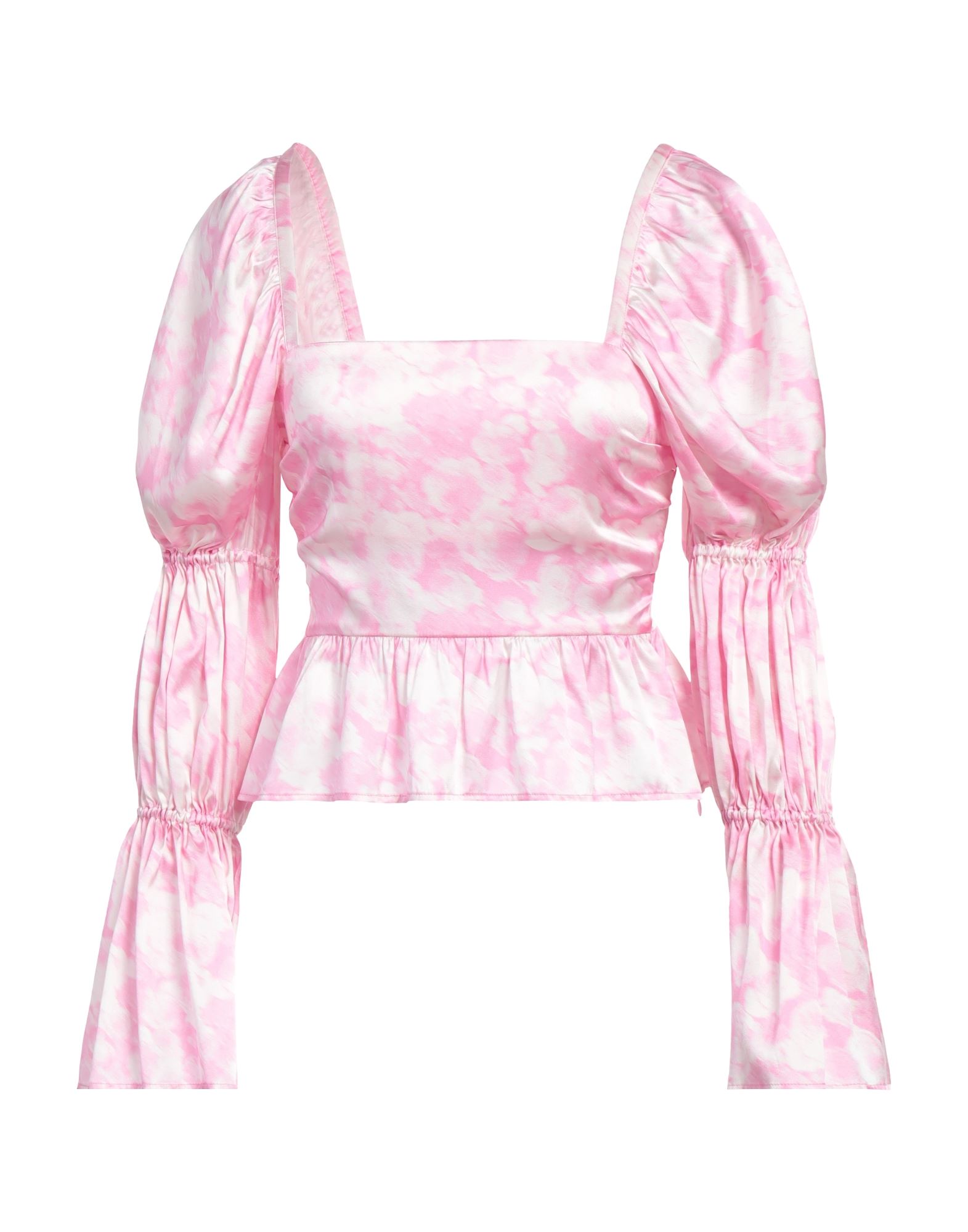 새틴, 장식 부착 없음, 타이다이, 스퀘어 네크라인, 롱 슬리브, 지퍼 여밈, 포켓 없음, 스트레치, 페플럼 탑. 이미지