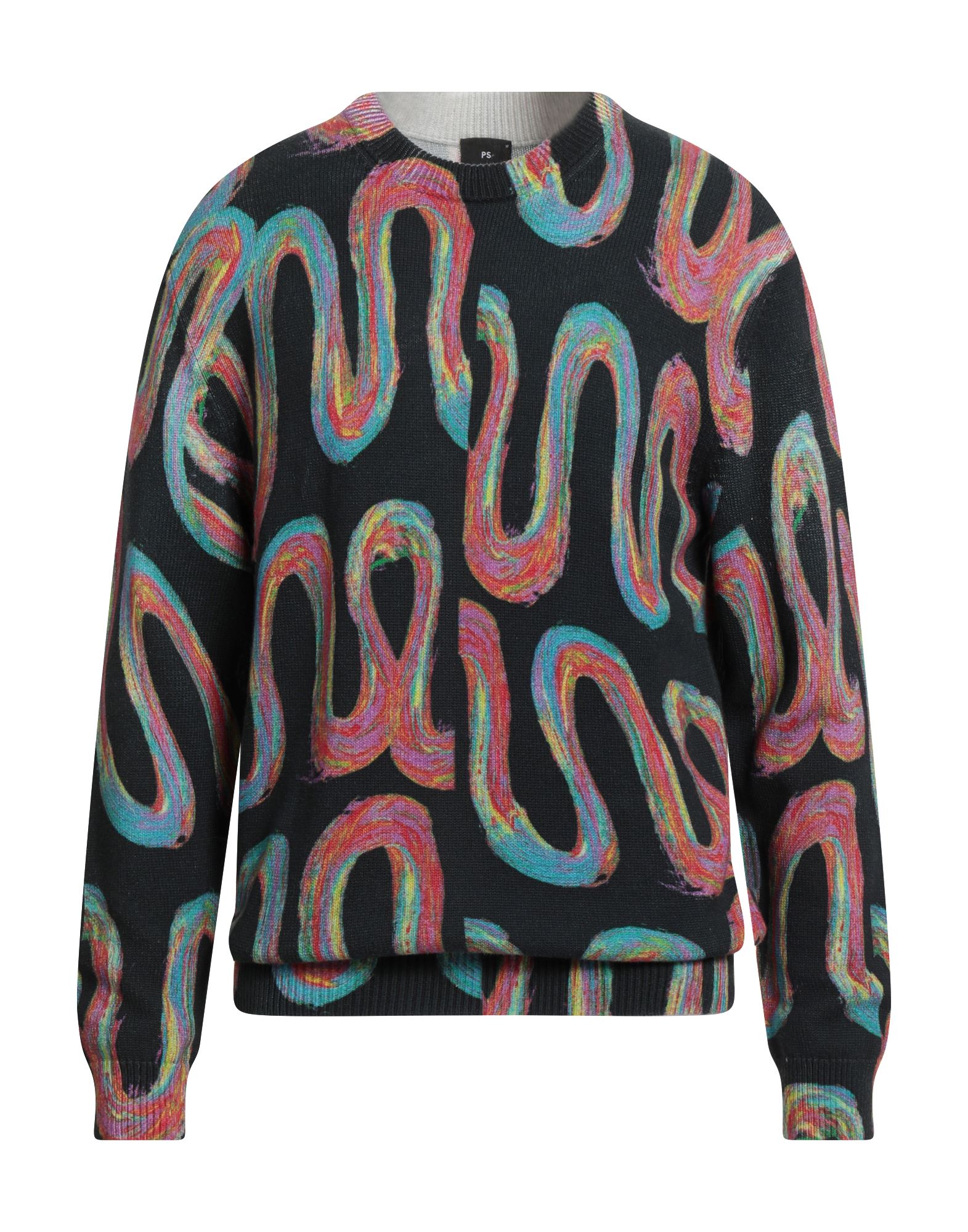 니트 소재, 라이트웨이트 니트, 오픈 백, 멀티컬러 패턴, 크루넥, 롱 슬리브, 손세탁 또는 드라이클리닝, 표백 금지, 건조기 사용불가. 이미지