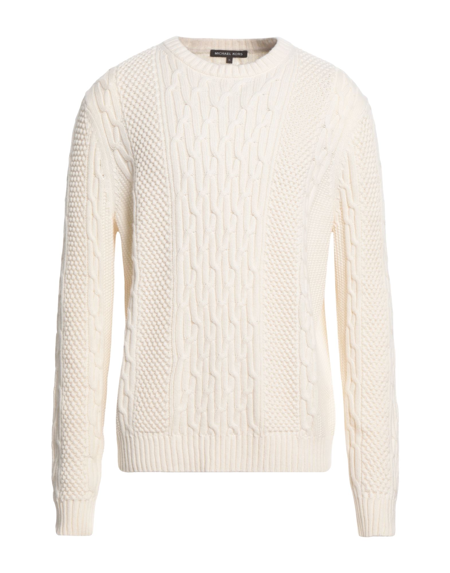 케이블 니트, 미디엄웨이트 니트, 솔리드 컬러, 장식 부착 없음, 크루넥, 롱 슬리브, 세탁기 세탁 또는 드라이클리닝, 표백 금지, 건조기 사용불가. 이미지