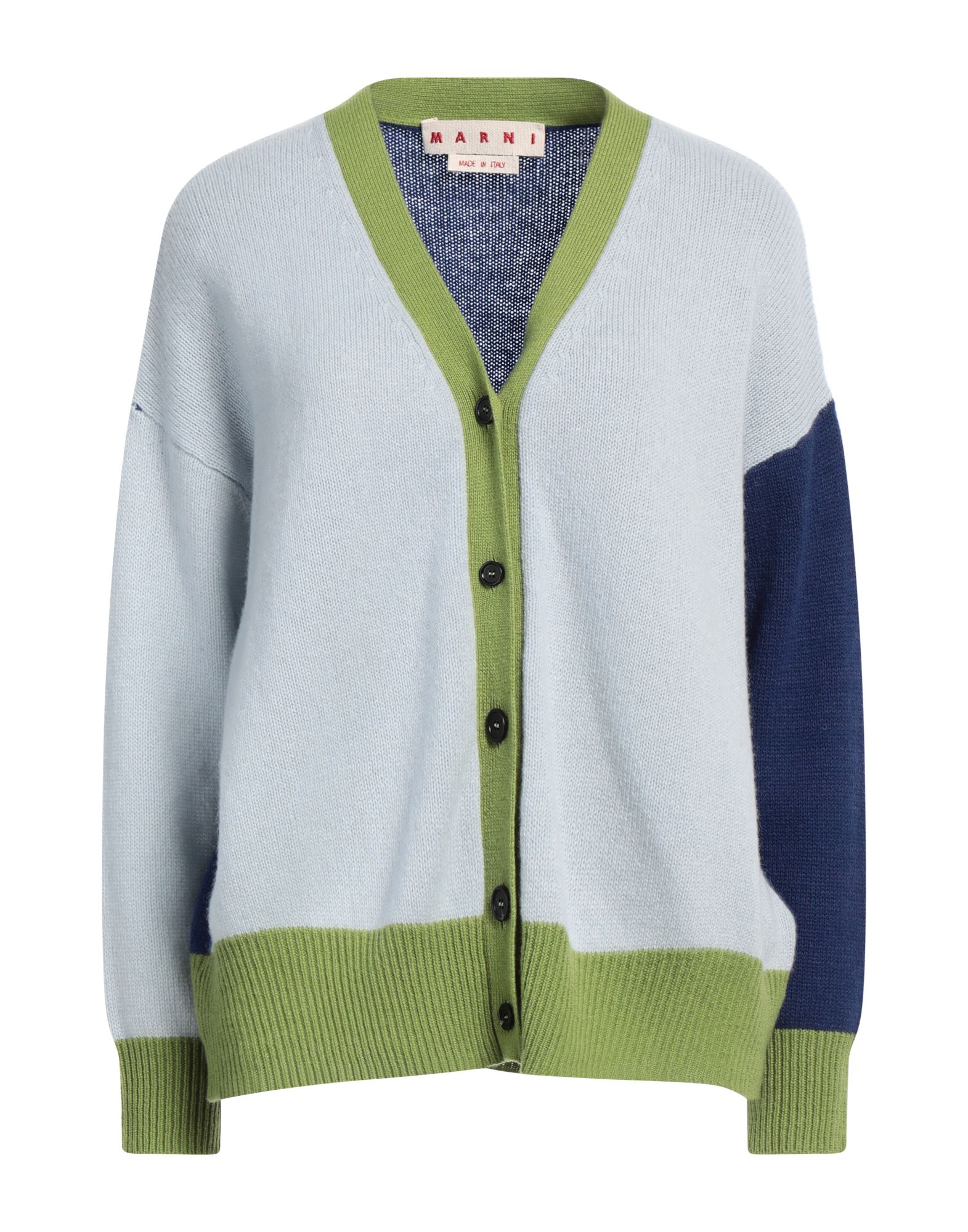 캐시미어, 라이트웨이트 니트, 장식 부착 없음, 멀티컬러 패턴, 롱 슬리브, 버튼 여밈, 포켓 없음. 이미지