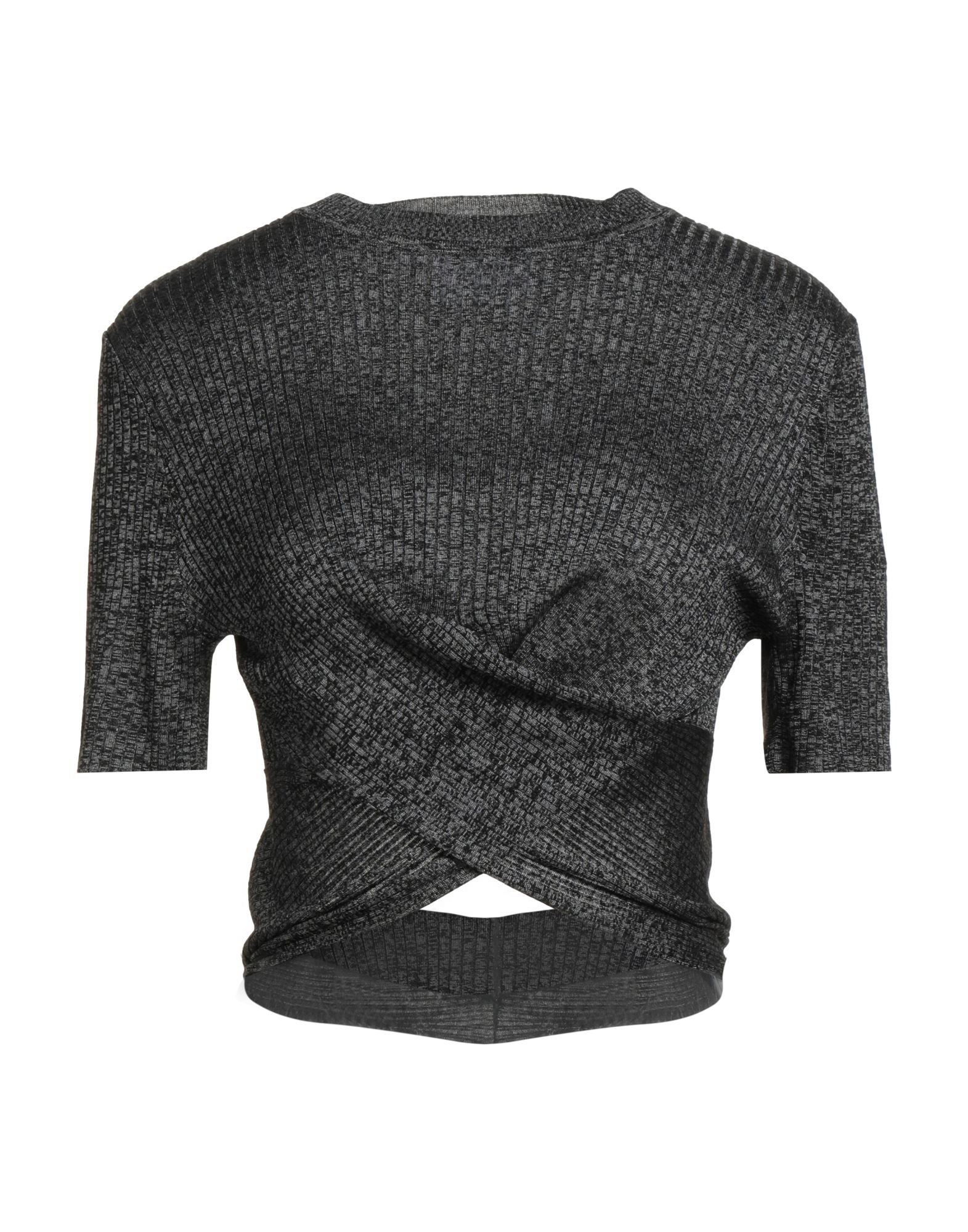 니트 소재, 라이트웨이트 니트, 멜란지, 장식 부착 없음, 크루넥, 쇼트 슬리브, 손세탁 또는 드라이클리닝, 표백 금지, 건조기 사용불가. 이미지