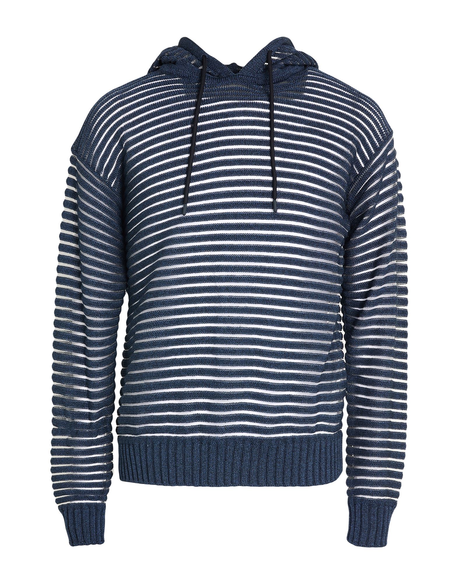 니트 소재, 라이트웨이트 니트, 스트라이프, 장식 부착 없음, 후드, 롱 슬리브, 드라이클리닝, 표백 금지, 건조기 사용불가. 이미지