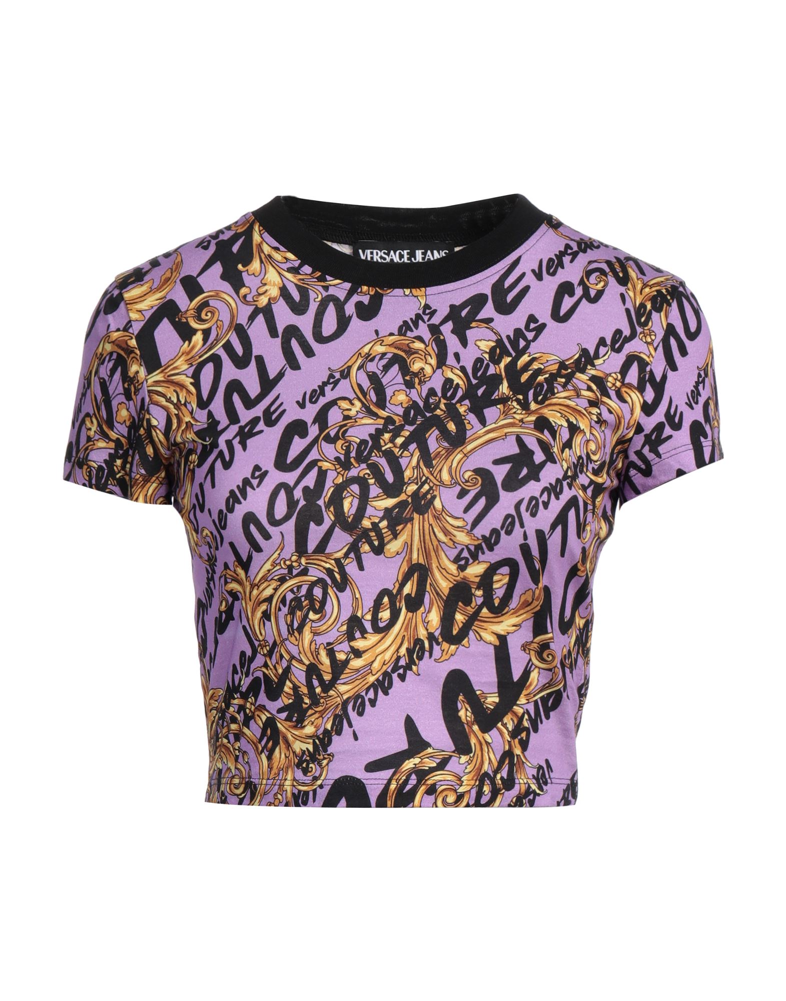 크롭 티, 저지, 시그니처 프린트, 브랜드 로고, 크루넥, 쇼트 슬리브, 손세탁 또는 드라이클리닝, 표백 금지, 건조기 사용가능, 이 브랜드는 사이즈가 작게 나옵니다. 이미지