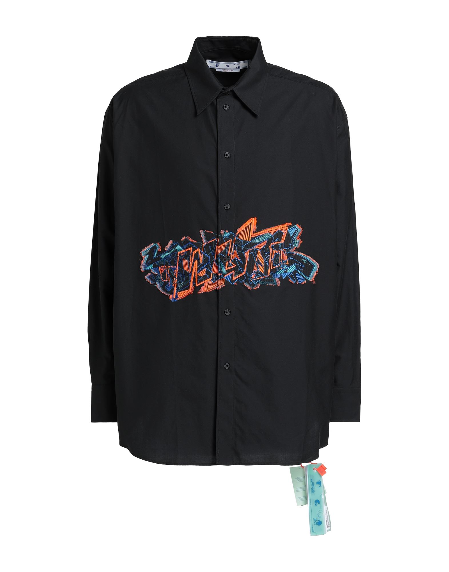 레귤러 셔츠, 우븐, 장식 디테일 솔리드 컬러, 자수 장식, 클래식 칼라, 롱 슬리브, 버튼 여밈. 이미지