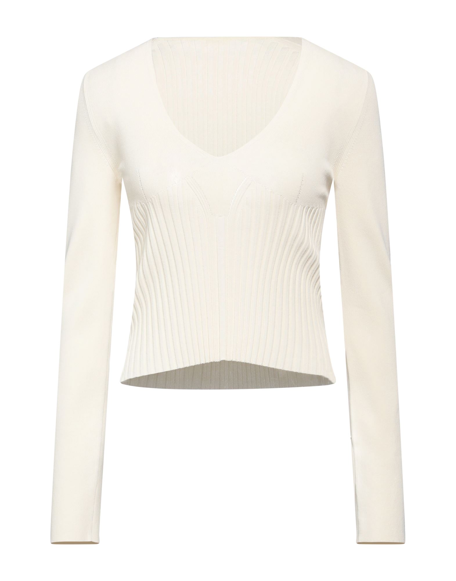 니트 소재, 라이트웨이트 니트, 장식 부착 없음, 솔리드 컬러, 롱 슬리브, 포켓 없음, 딥 네크라인, 스트레치. 이미지