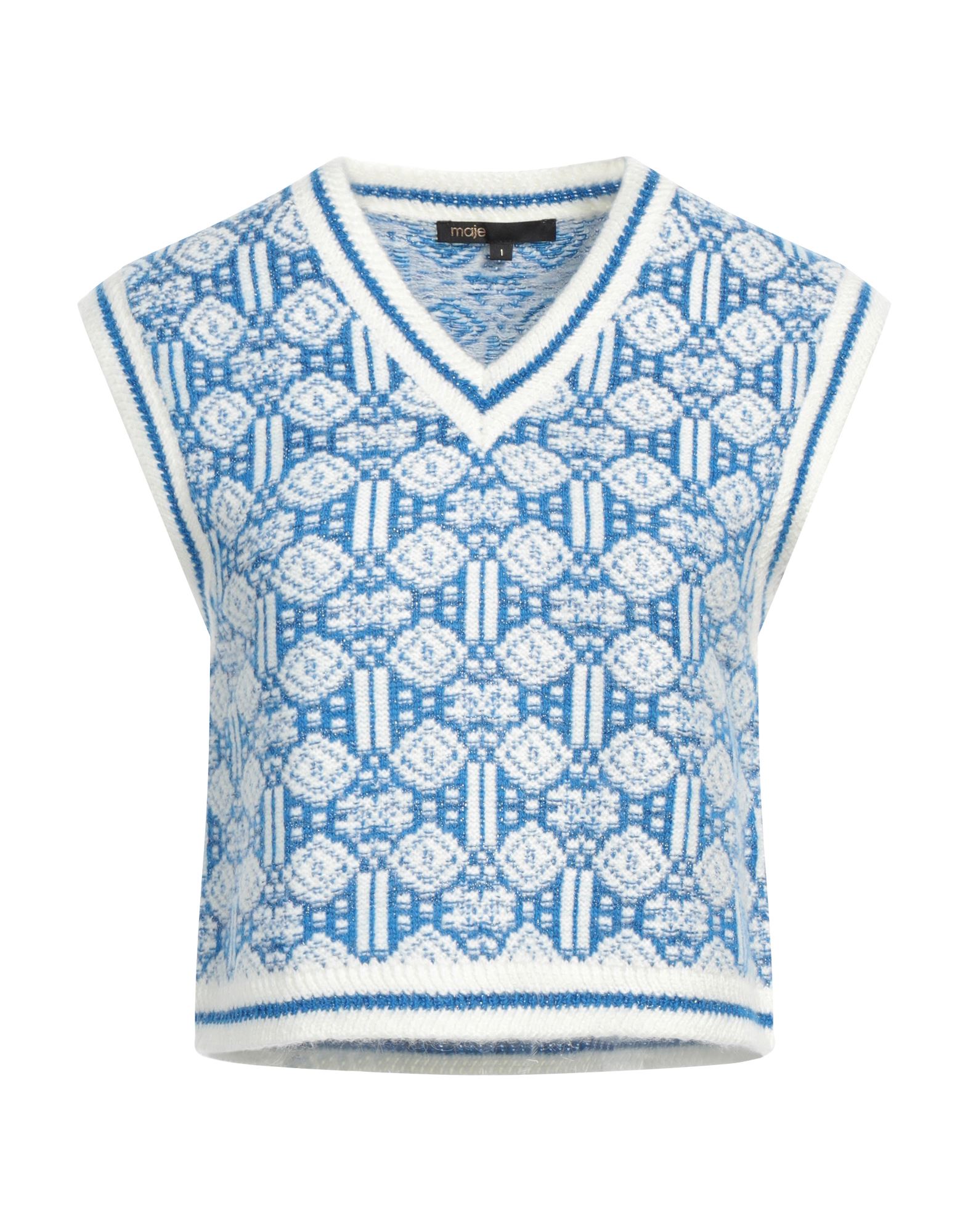 니트 소재, 라메, 미디엄웨이트 니트, 장식 부착 없음, 투톤 패턴, v 네크라인, 슬리브리스, 포켓 없음. 이미지