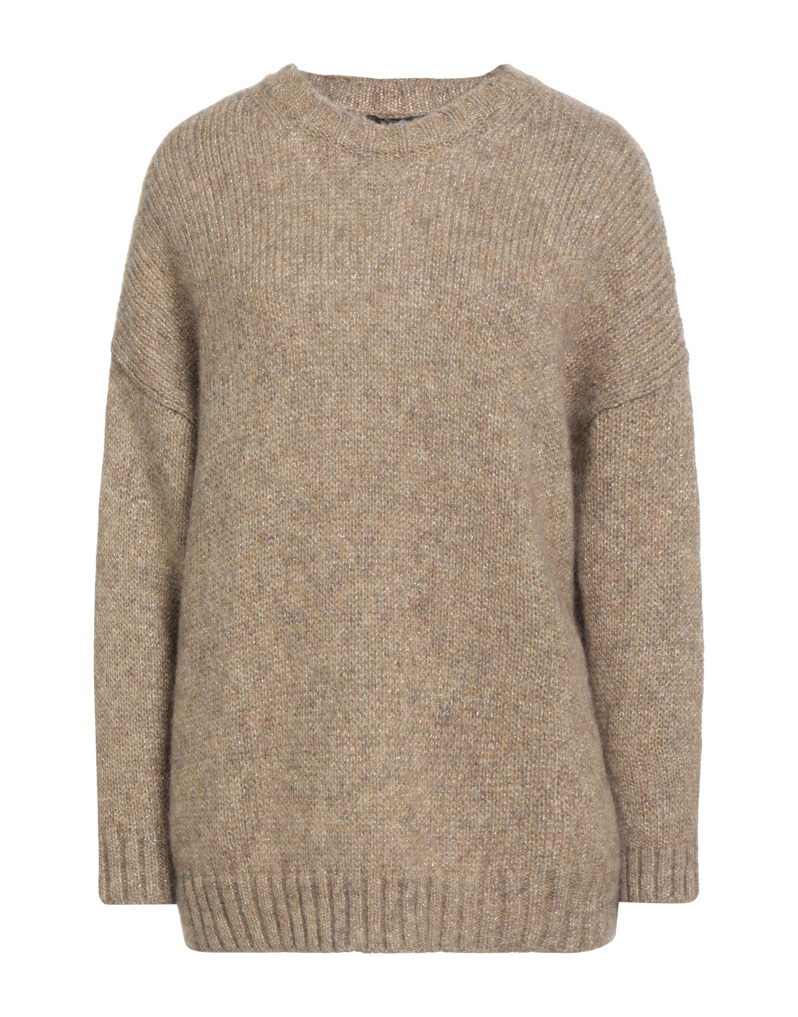 니트 소재, 메탈릭 효과, 미디엄웨이트 니트, 솔리드 컬러, 장식 부착 없음, 크루넥, 롱 슬리브, 리브 조직 커프스, 손세탁 또는 드라이클리닝, 표백 금지, 건조기 사용불가. 이미지