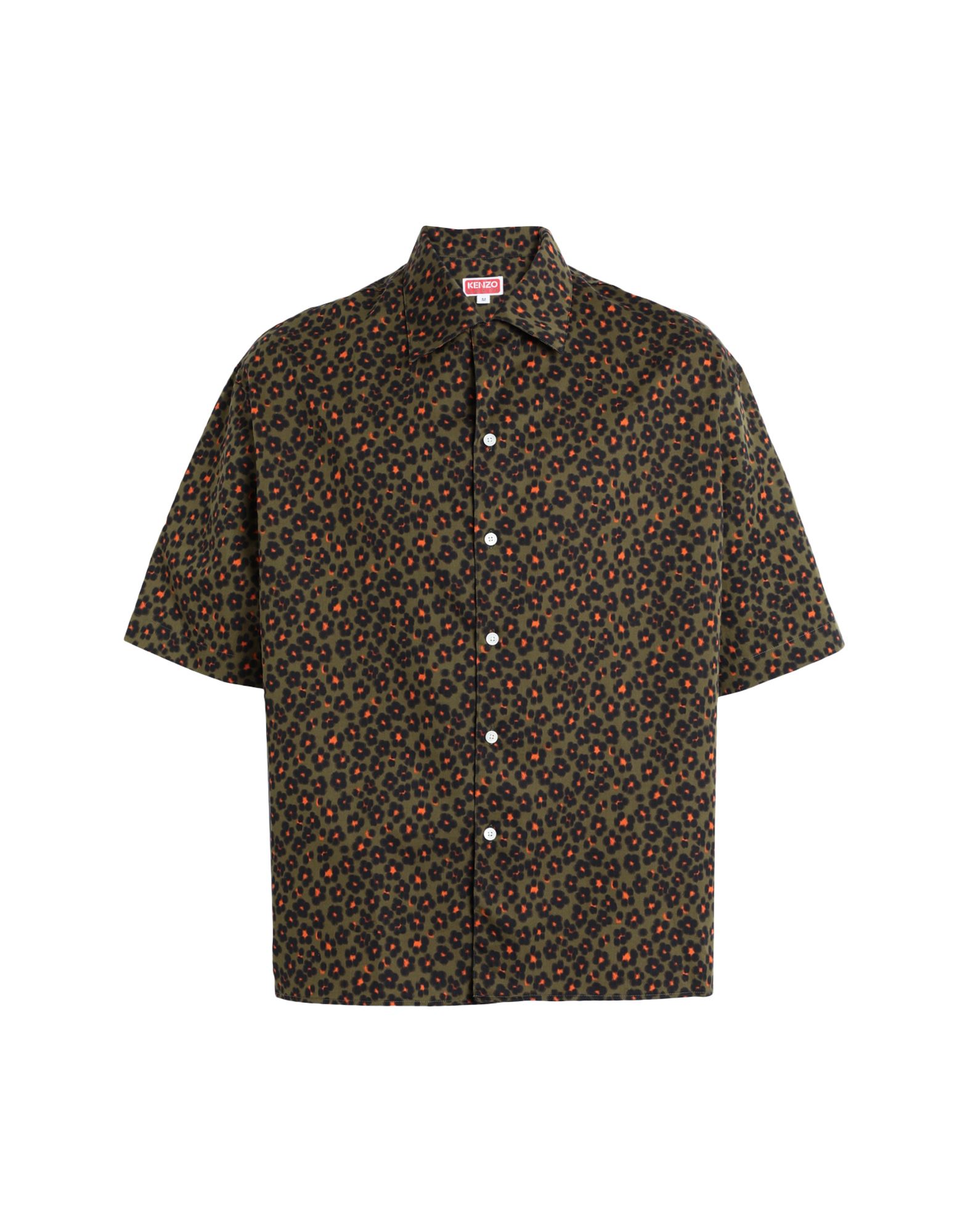 레귤러 셔츠, 포플린, 플로럴 모티브, 브랜드 로고, 라펠, 쇼트 슬리브, 버튼 여밈. 이미지