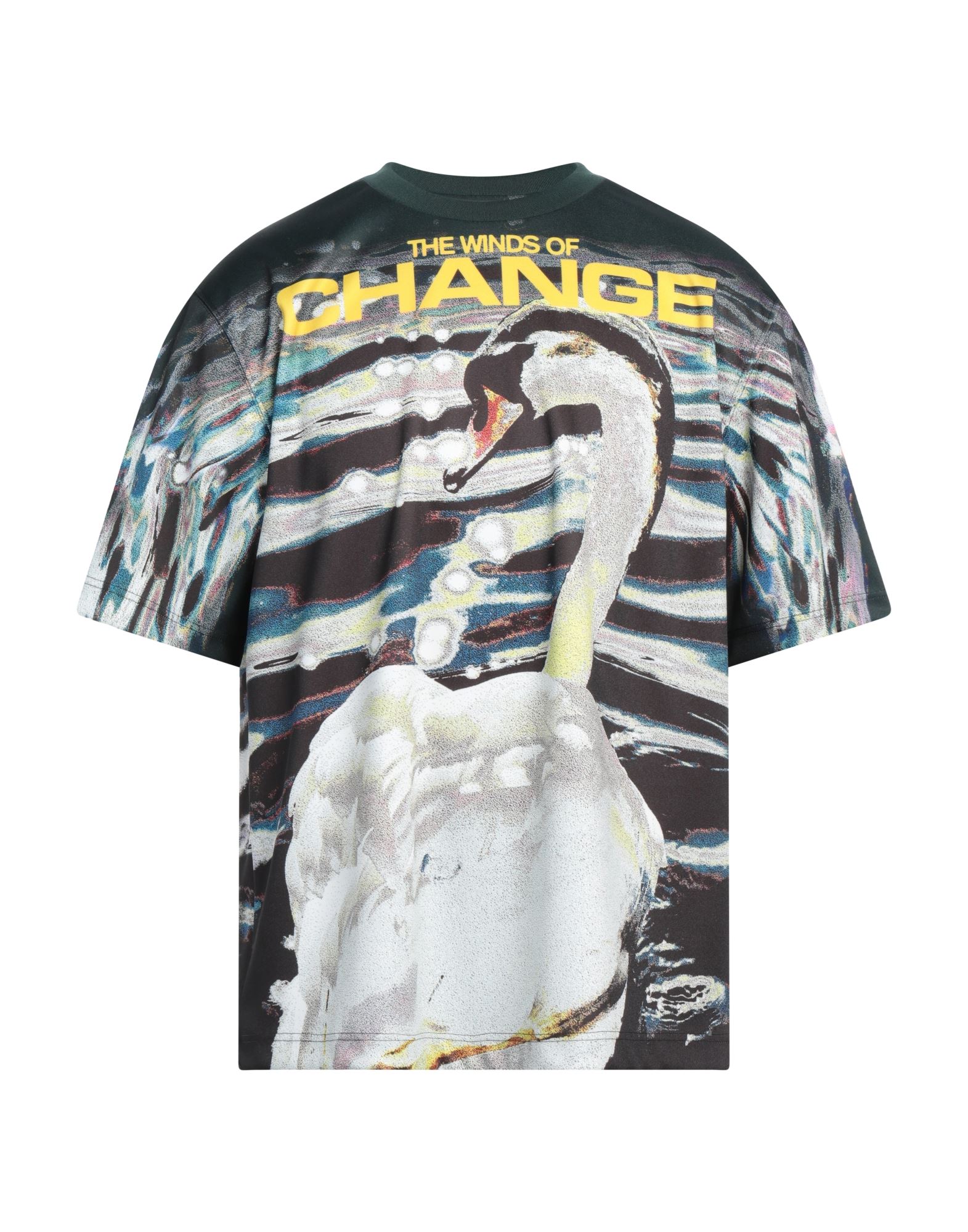 저지, 브랜드 로고, 멀티컬러 패턴, 크루넥, 쇼트 슬리브, 포켓 없음, 패턴 티셔츠. 이미지