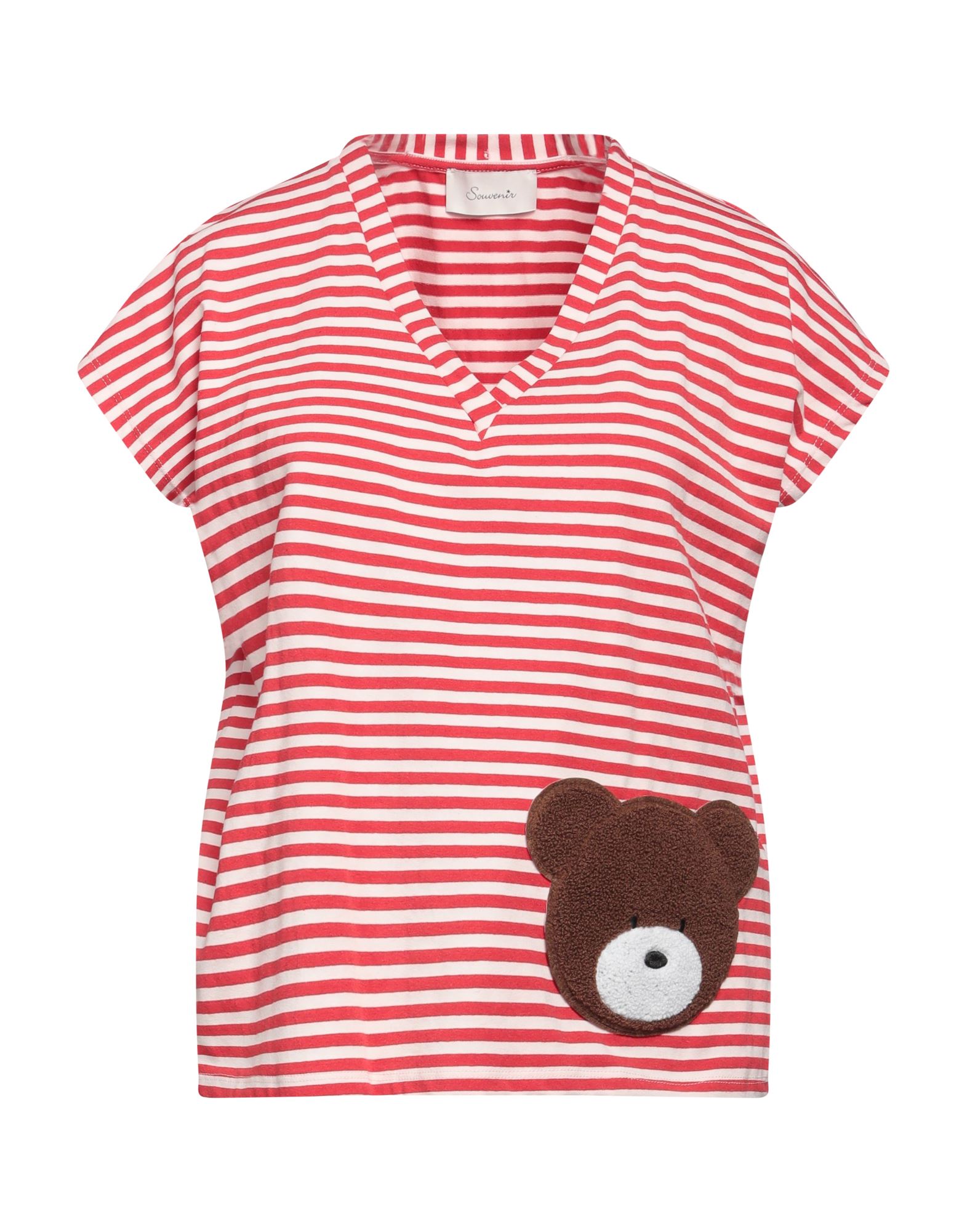 티셔츠, 저지, 스트라이프, 장식 효과, v 네크라인, 쇼트 슬리브, 스트레치, 드라이클리닝, 표백 금지, 건조기 사용불가. 이미지