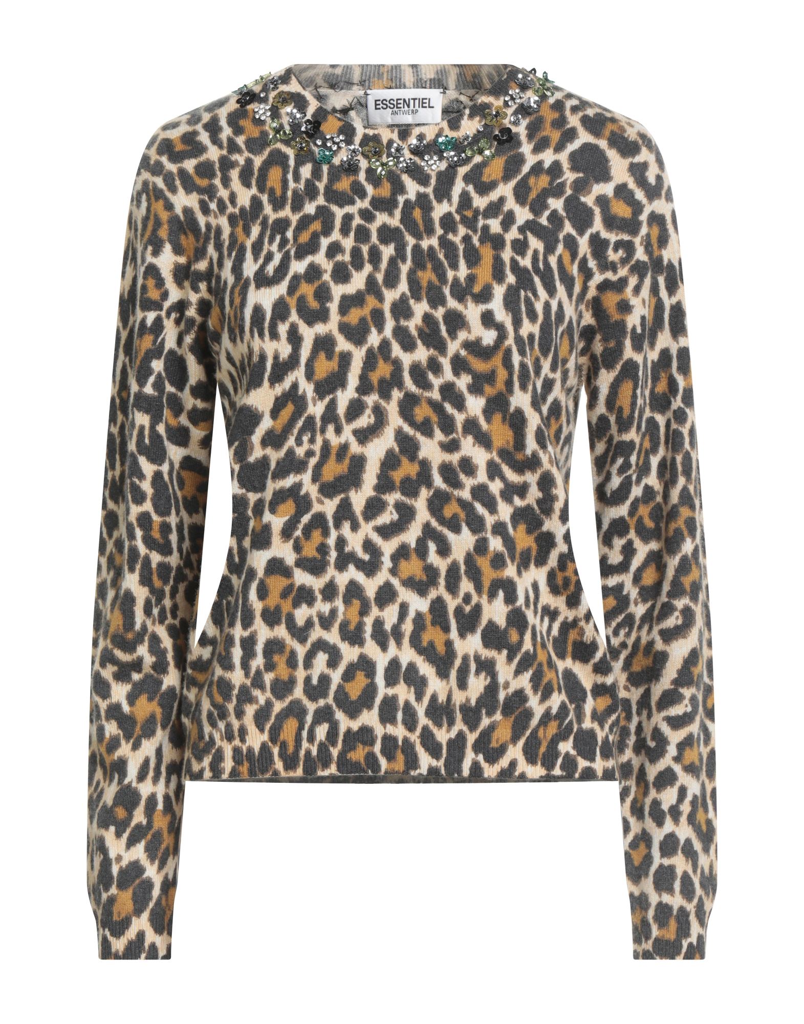 니트 소재, 라이트웨이트 니트, 레오파드 패턴, 크리스탈, 크루넥, 롱 슬리브, 손세탁, 표백 금지, 건조기 사용불가. 이미지