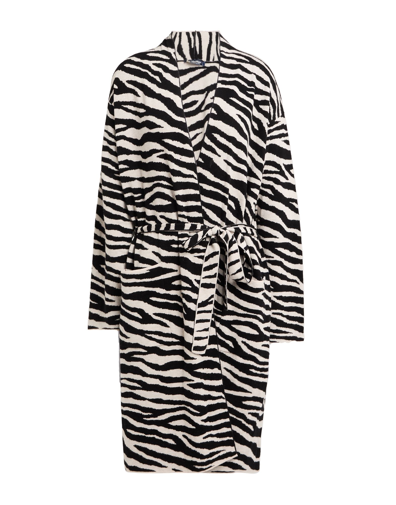 니트 소재, 라이트웨이트 니트, 지브라 패턴, 벨트, 롱 슬리브, 멀티 포켓, 동물성 비섬유 자재 함유, 손세탁 또는 드라이클리닝, 표백 금지, 건조기 사용불가, 이 브랜드는 사이즈가 작게 나옵니다. 이미지