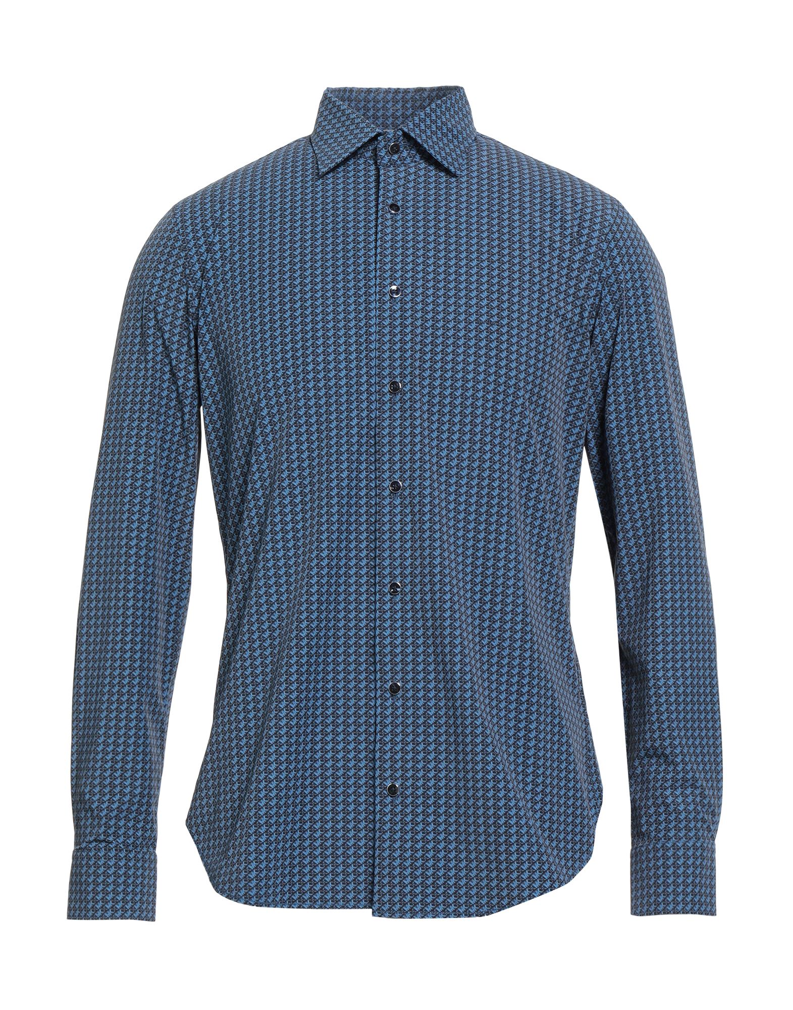 슬림 셔츠, 저지, 스트레치 패브릭, 시그니처 프린트, 장식 부착 없음, 클래식 칼라, 롱 슬리브, 버튼 여밈, 세탁기 세탁 또는 드라이클리닝, 표백 금지, 건조기 사용불가. 이미지