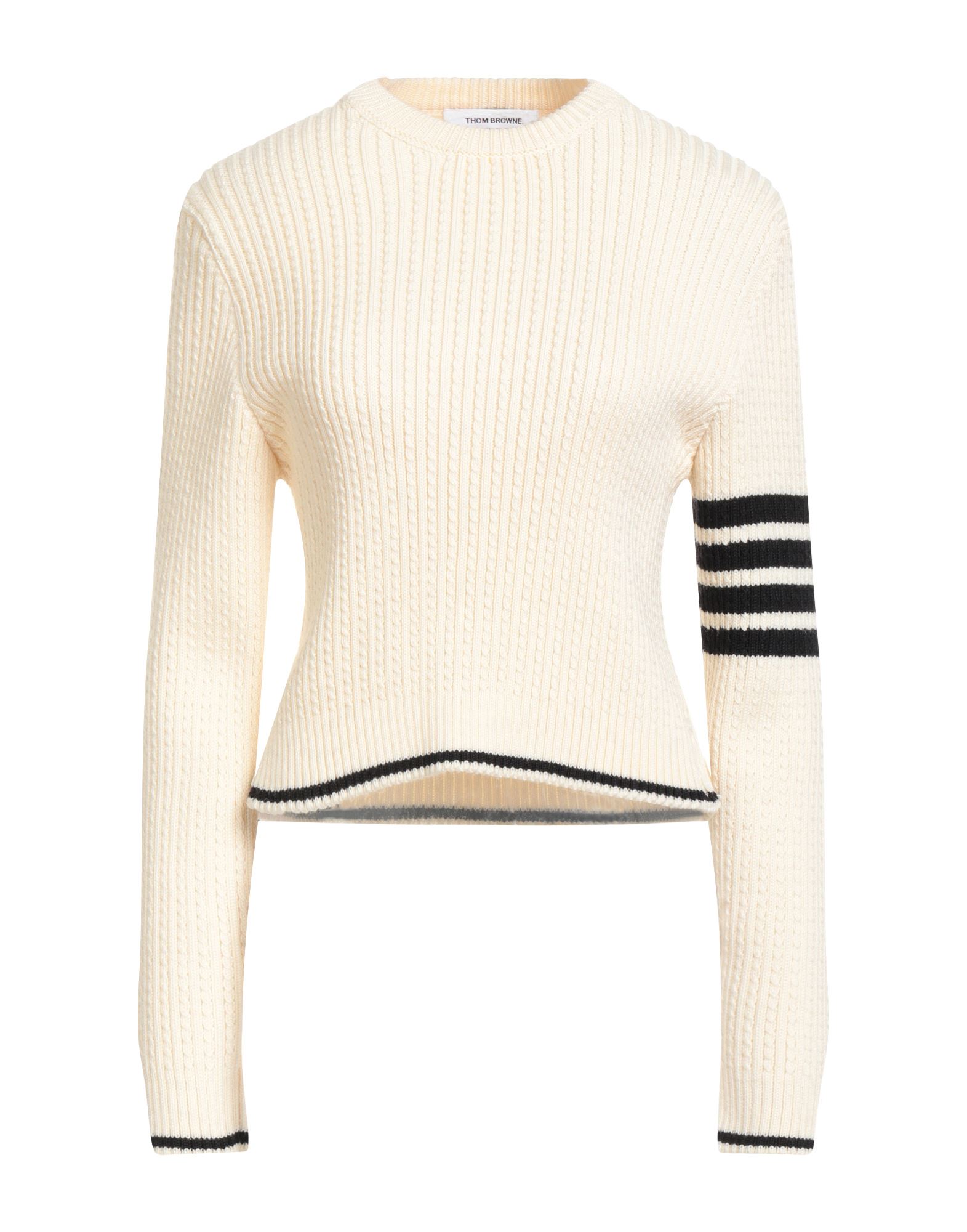 케이블 니트, 미디엄웨이트 니트, 투톤 패턴, 파이핑 트림, 크루넥, 롱 슬리브, 드라이클리닝, 표백 금지, 건조기 사용불가. 이미지