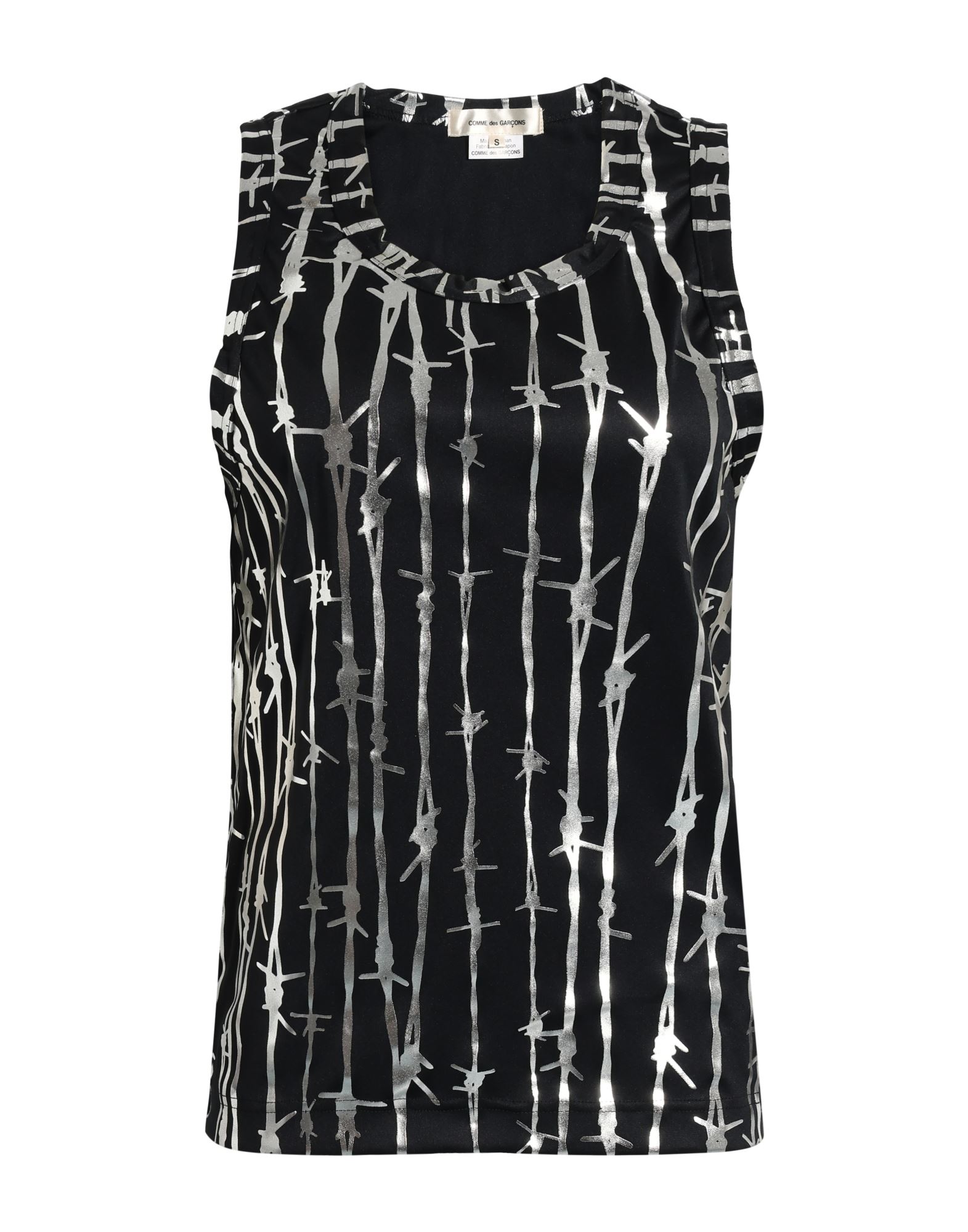 티셔츠, 저지, 메탈릭 효과, 투톤 패턴, 장식 부착 없음, 크루넥, 슬리브리스, 손세탁, 표백 금지, 건조기 사용불가, 다림질 금지. 이미지