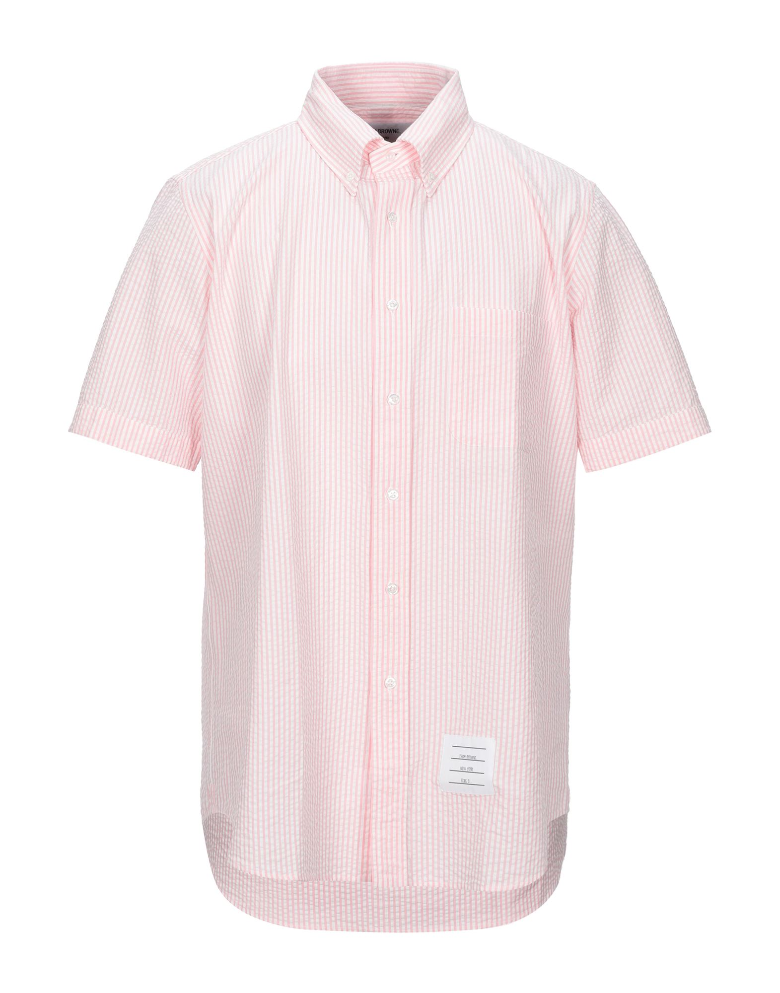 평직, 장식 부착 없음, 스트라이프, 프론트 클로져, 버튼 여밈, 쇼트 슬리브, 버튼다운 칼라, 싱글 포켓. 이미지