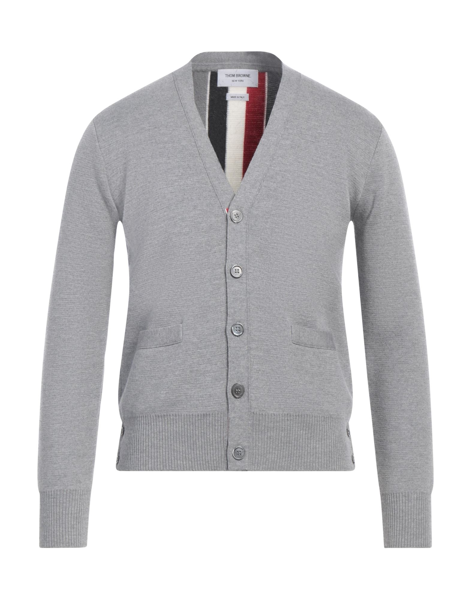 니트 소재, 라이트웨이트 니트, 브랜드 로고, 멜란지, 롱 슬리브, 버튼 여밈, 멀티 포켓, 드라이클리닝, 표백 금지, 건조기 사용불가. 이미지