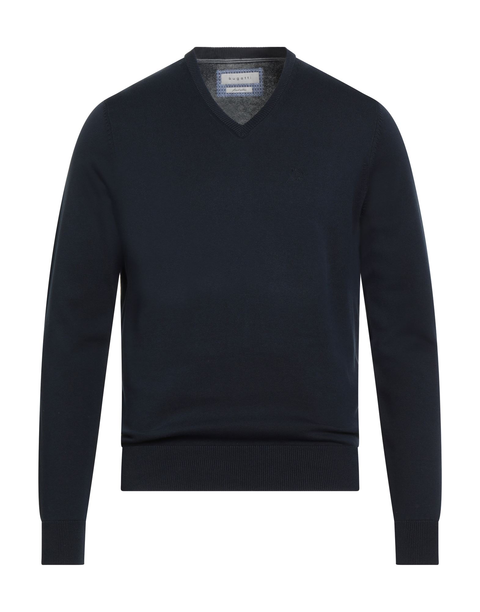 니트 소재, 라이트웨이트 니트, 자수 로고 장식, 솔리드 컬러, v 네크라인, 롱 슬리브, 리브 조직 커프스, 세탁기로 세탁, 표백 금지, 건조기 사용불가. 이미지