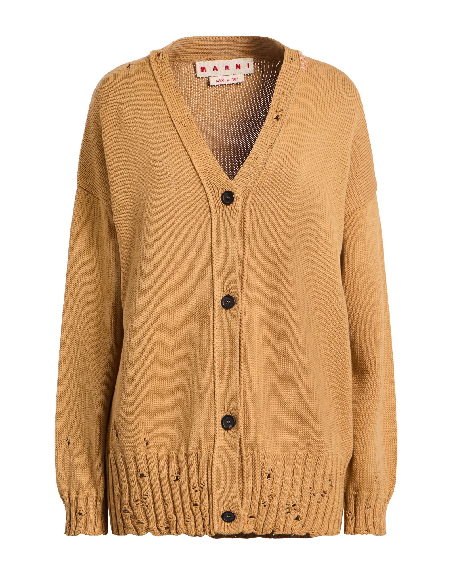 니트 소재, 디스트레스드 효과, 미디엄웨이트 니트, 솔리드 컬러, 자수 로고 장식, 롱 슬리브, 동물성 비섬유 자재 함유, 드라이클리닝, 표백 금지, 건조기 사용불가. 이미지