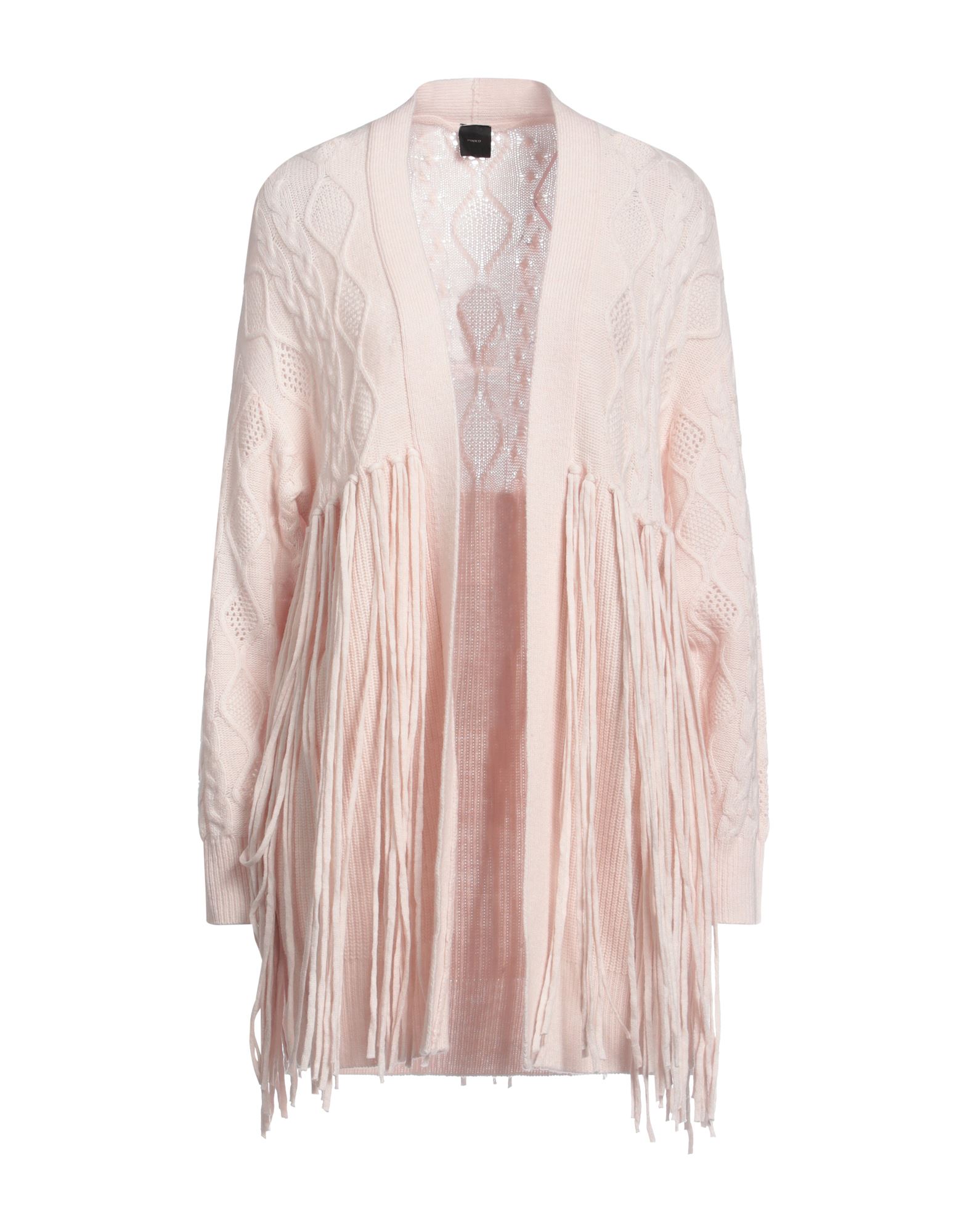 니트 소재, 미디엄웨이트 니트, 프린지, 솔리드 컬러, 딥 네크라인, 롱 슬리브, 포켓 없음. 이미지