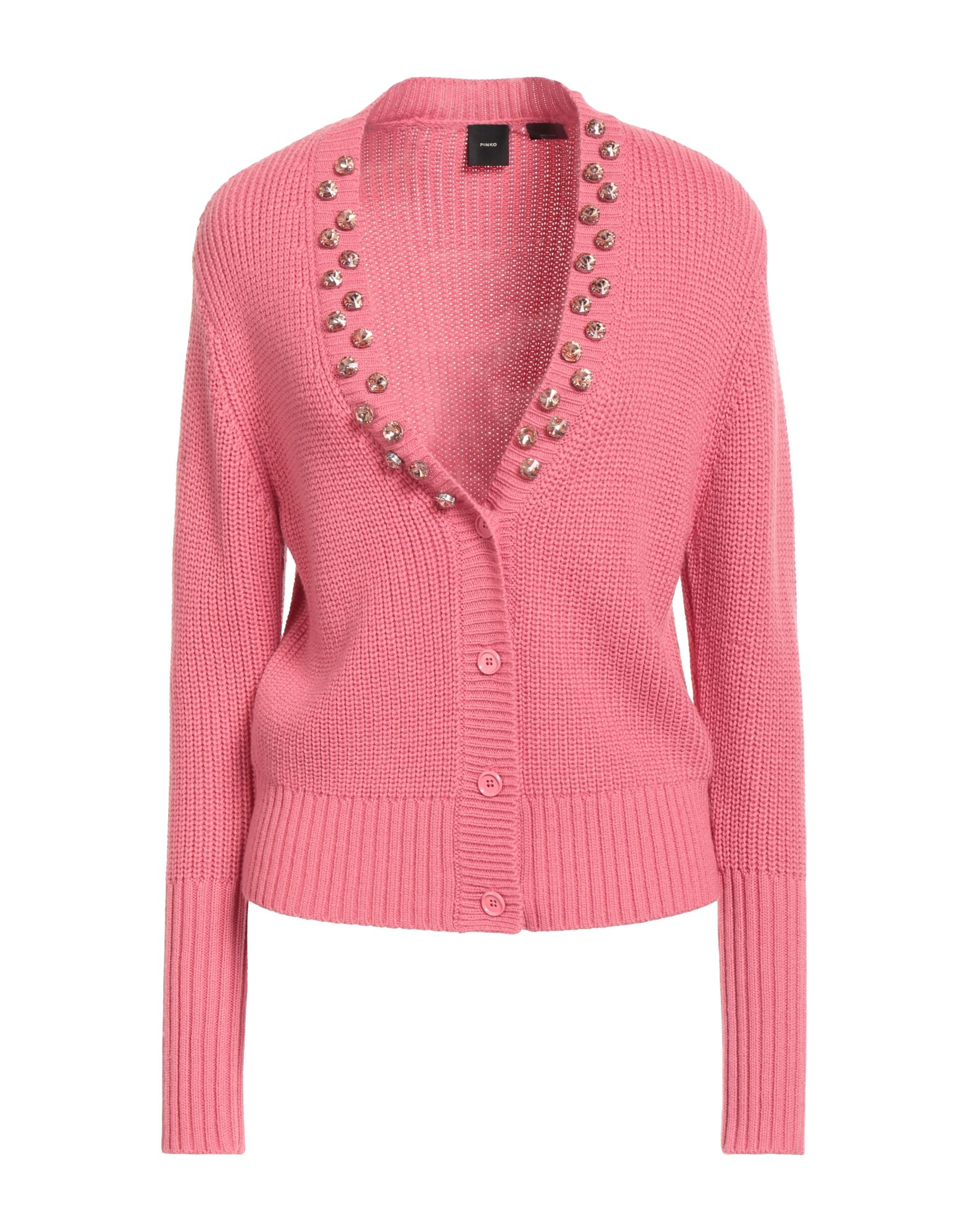 니트 소재, 라이트웨이트 니트, 크리스탈, 장식 디테일 솔리드 컬러, 롱 슬리브, 버튼 여밈, 손세탁, 표백 금지, 건조기 사용불가. 이미지