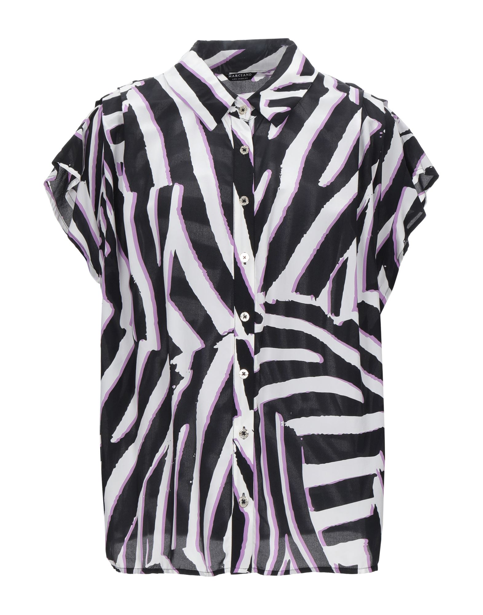 셔츠, 우븐, 멀티컬러 패턴, 장식 부착 없음, 클래식 칼라, 쇼트 슬리브, 버튼 여밈. 이미지