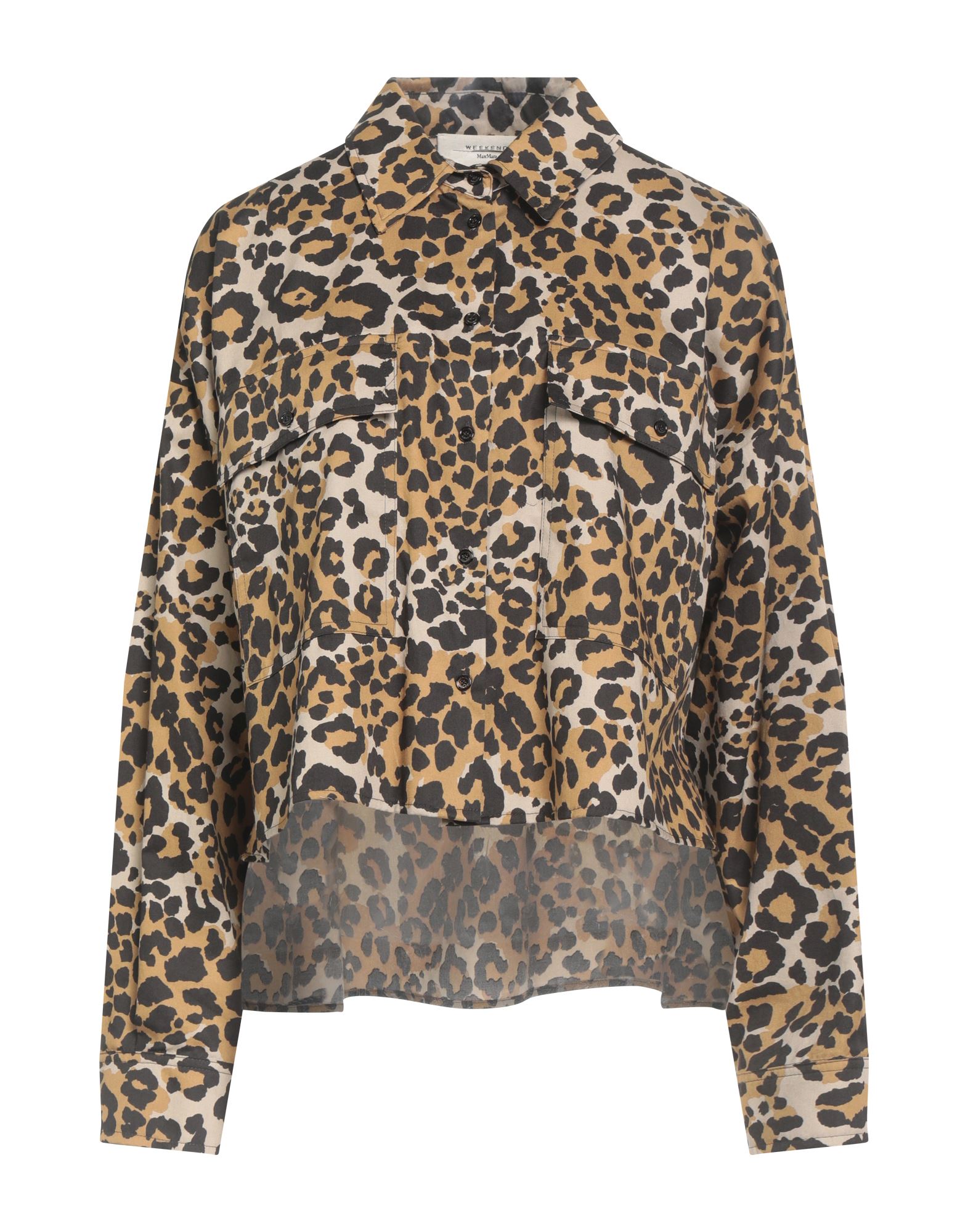 사파리 셔츠, 우븐, 레오파드 패턴, 장식 부착 없음, 클래식 칼라, 롱 슬리브, 버튼 여밈, 포켓 2개, 세탁기 세탁 또는 드라이클리닝, 표백 금지, 건조기 사용불가. 이미지