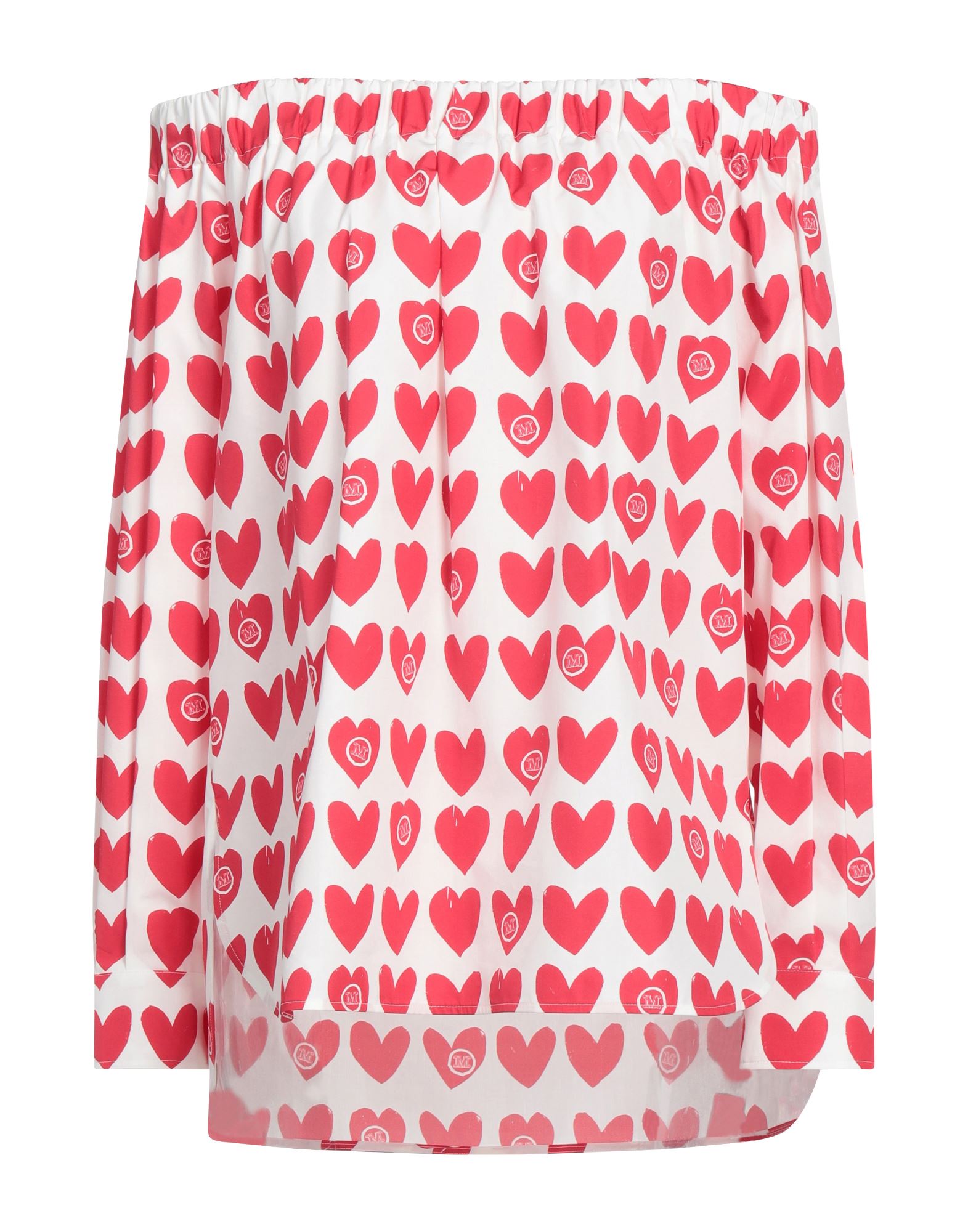 오프 더 숄더 탑, 우븐, 투톤 패턴, 장식 부착 없음, 롱 슬리브, 동물성 비섬유 자재 함유. 이미지