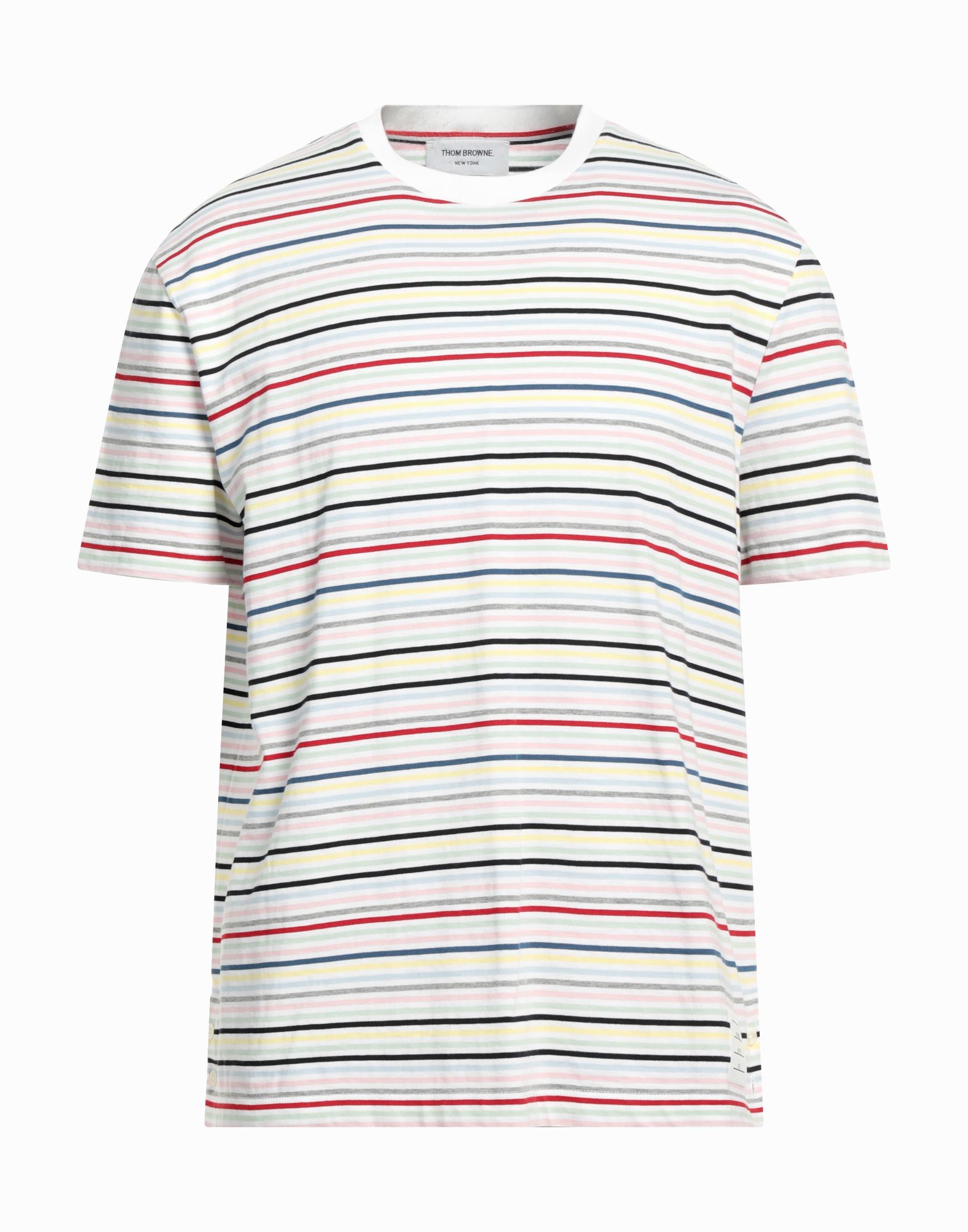 저지, 브랜드 로고, 스트라이프, 크루넥, 쇼트 슬리브, 버튼 여밈, 포켓 없음, 동물성 비섬유 자재 함유, 오버사이즈 티셔츠. 이미지