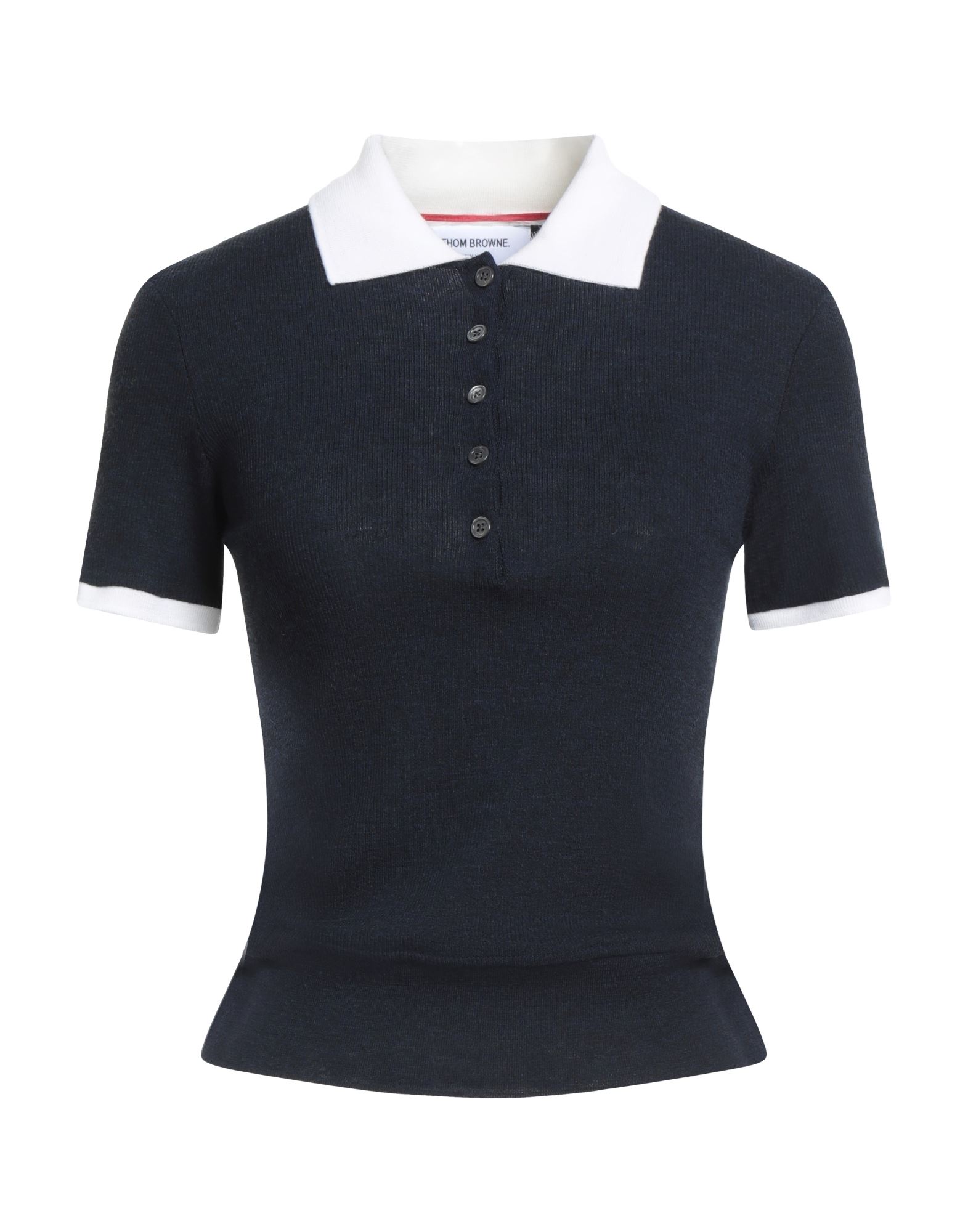 울, 라이트웨이트 니트, 브랜드 로고, 멜란지, 버튼 넥, 쇼트 슬리브, 동물성 비섬유 자재 함유, 드라이클리닝, 표백 금지, 건조기 사용불가. 이미지