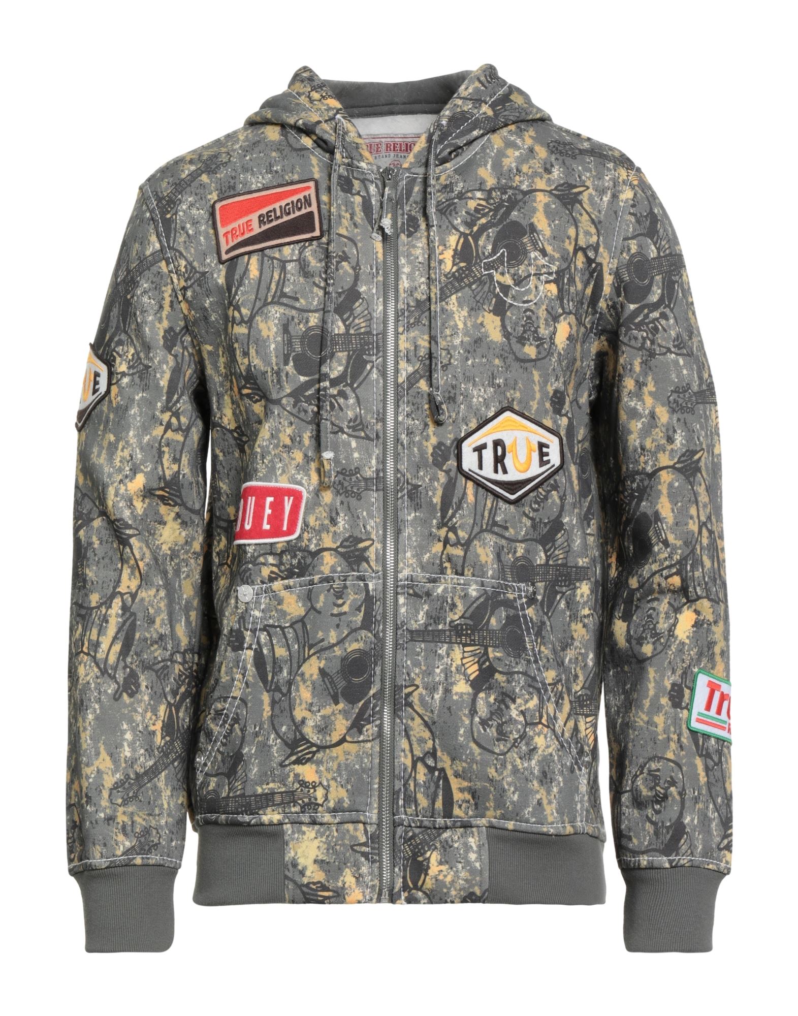 플리스, 멀티컬러 패턴, 브랜드 로고, 패치, 프린트, 후드, 롱 슬리브, 지퍼 여밈, 패치 포켓, 세탁기로 세탁, 표백 금지, 건조기 사용가능. 이미지