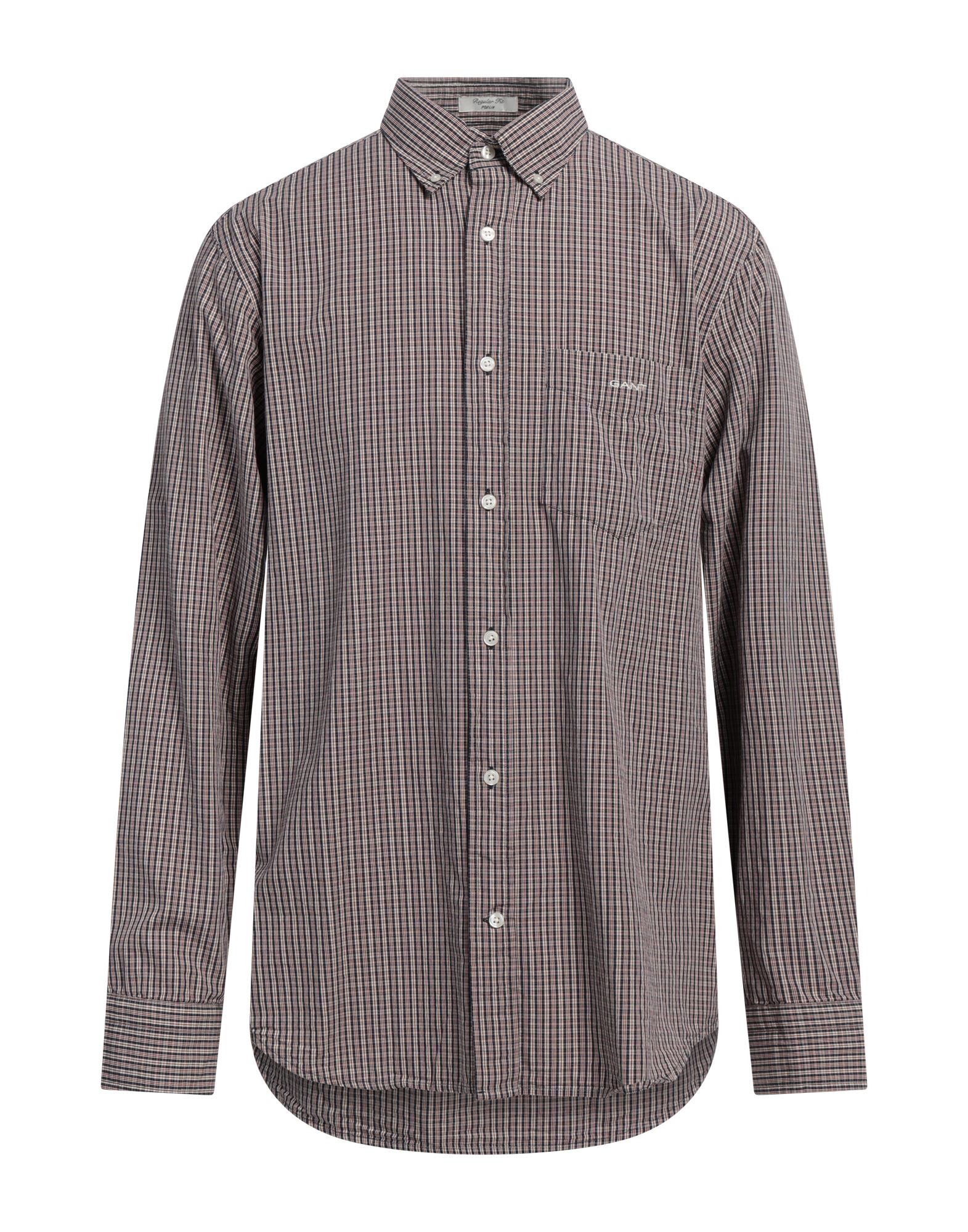 레귤러 셔츠, 우븐, 타탄체크, 자수 로고 장식, 버튼다운 칼라, 롱 슬리브, 버튼 커프스, 버튼 여밈, 포켓 1개, 세탁기로 세탁, 표백 금지, 건조기 사용가능. 이미지