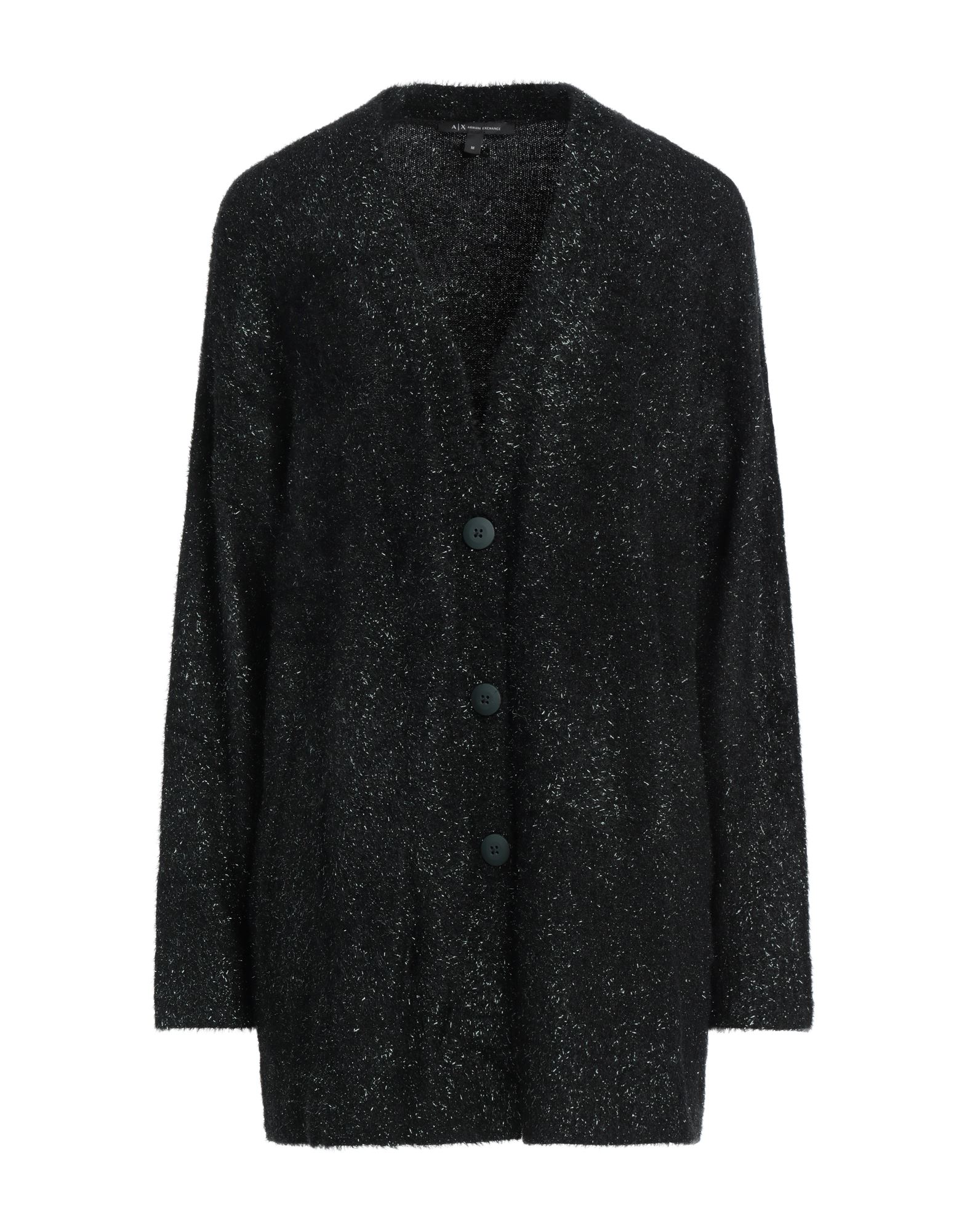 니트 소재, 메탈릭 효과, 라이트웨이트 니트, 솔리드 컬러, 장식 부착 없음, 롱 슬리브, 버튼 여밈, 손세탁, 표백 금지, 건조기 사용불가. 이미지