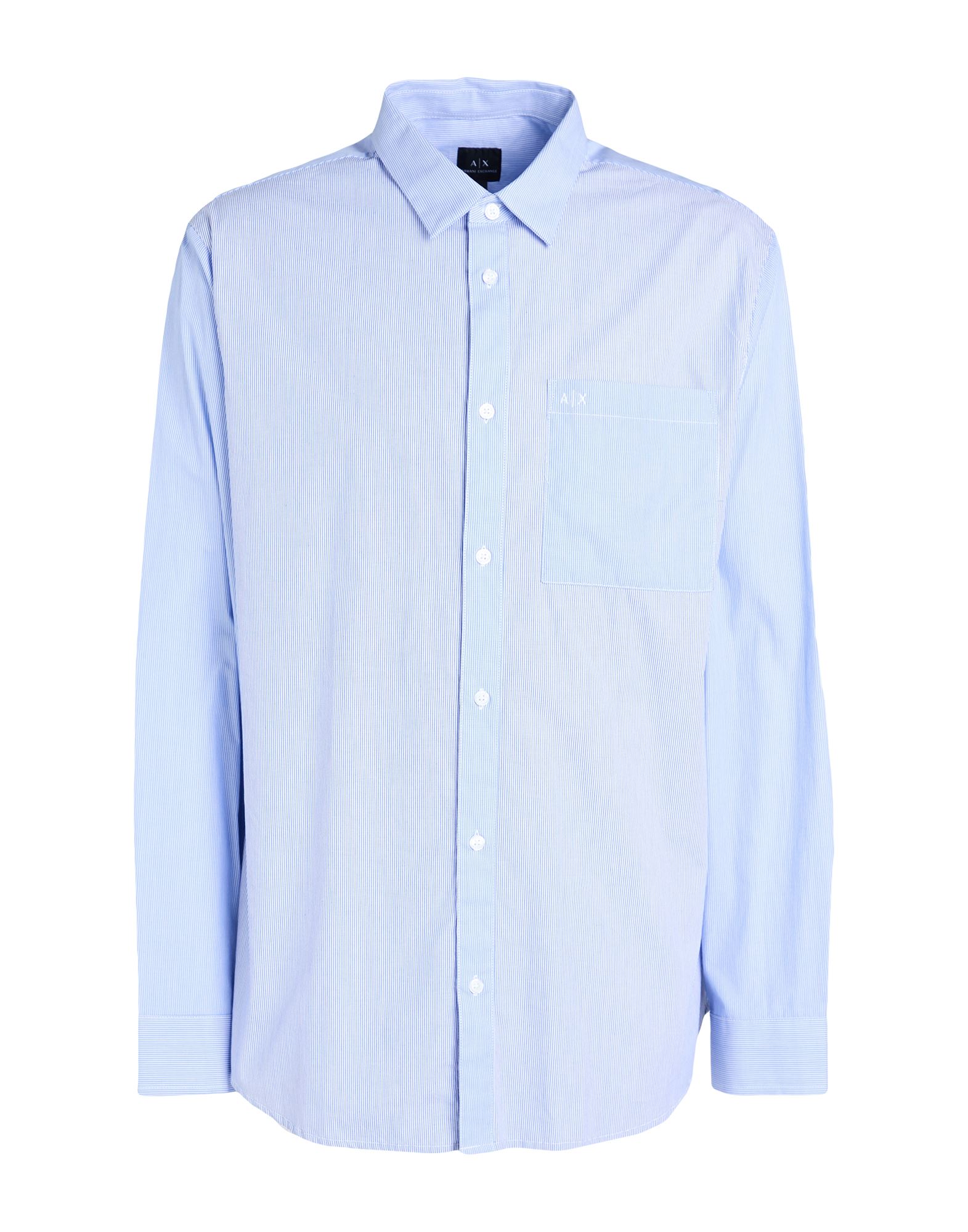 우븐, 브랜드 로고, 스트라이프, 클래식 칼라, 롱 슬리브, 버튼 여밈, 포켓 1개, 세탁기로 세탁, 표백 금지, 건조기 사용불가, 레귤러 셔츠. 이미지