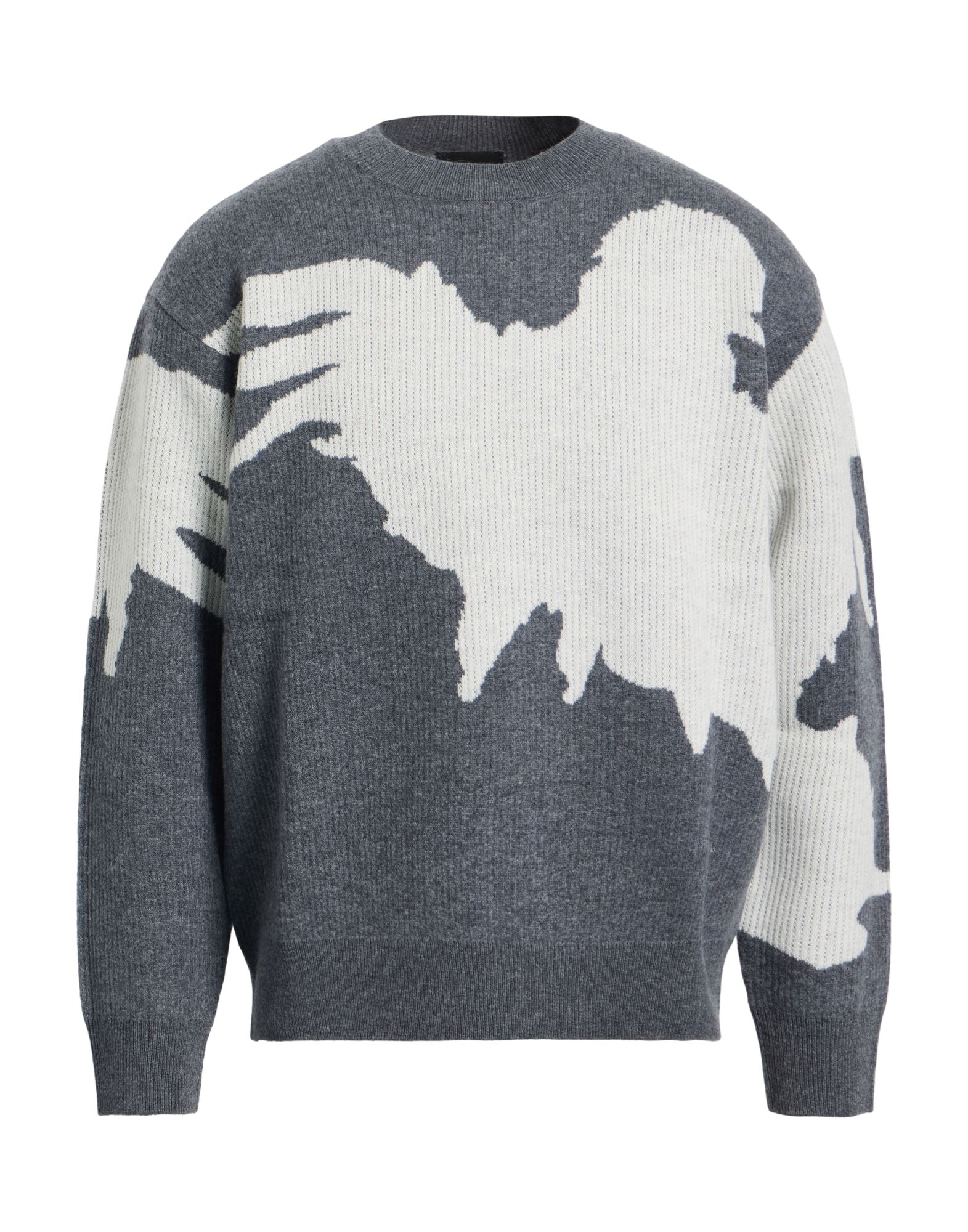 울, 자카드 니트, 미디엄웨이트 니트, 장식 부착 없음, 멜란지, 크루넥, 롱 슬리브, 손세탁, 표백 금지, 건조기 사용불가. 이미지