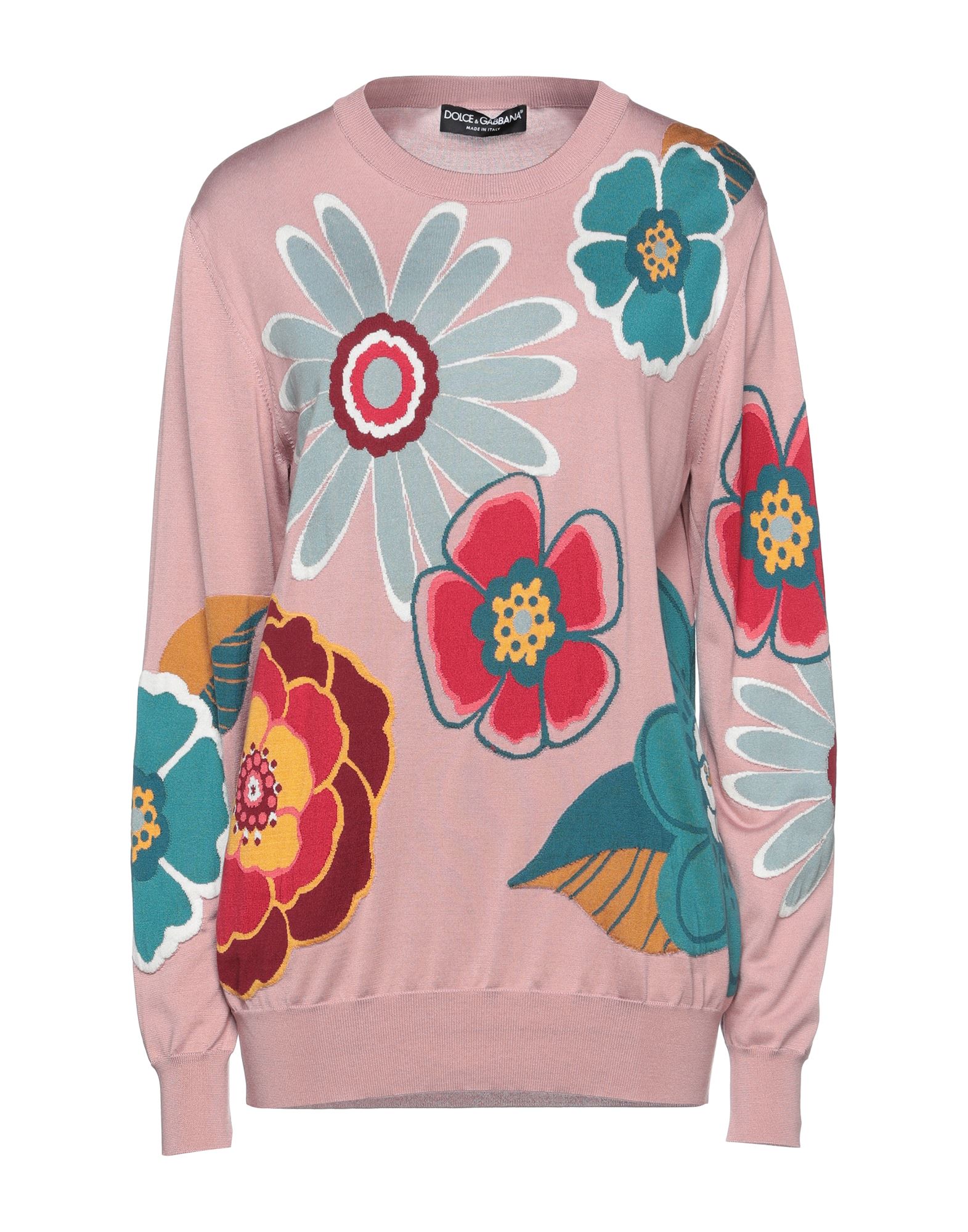 니트 소재, 장식 부착 없음, 플로럴 모티브, 라운드 네크라인, 롱 슬리브, 포켓 없음, 라이트웨이트 니트. 이미지