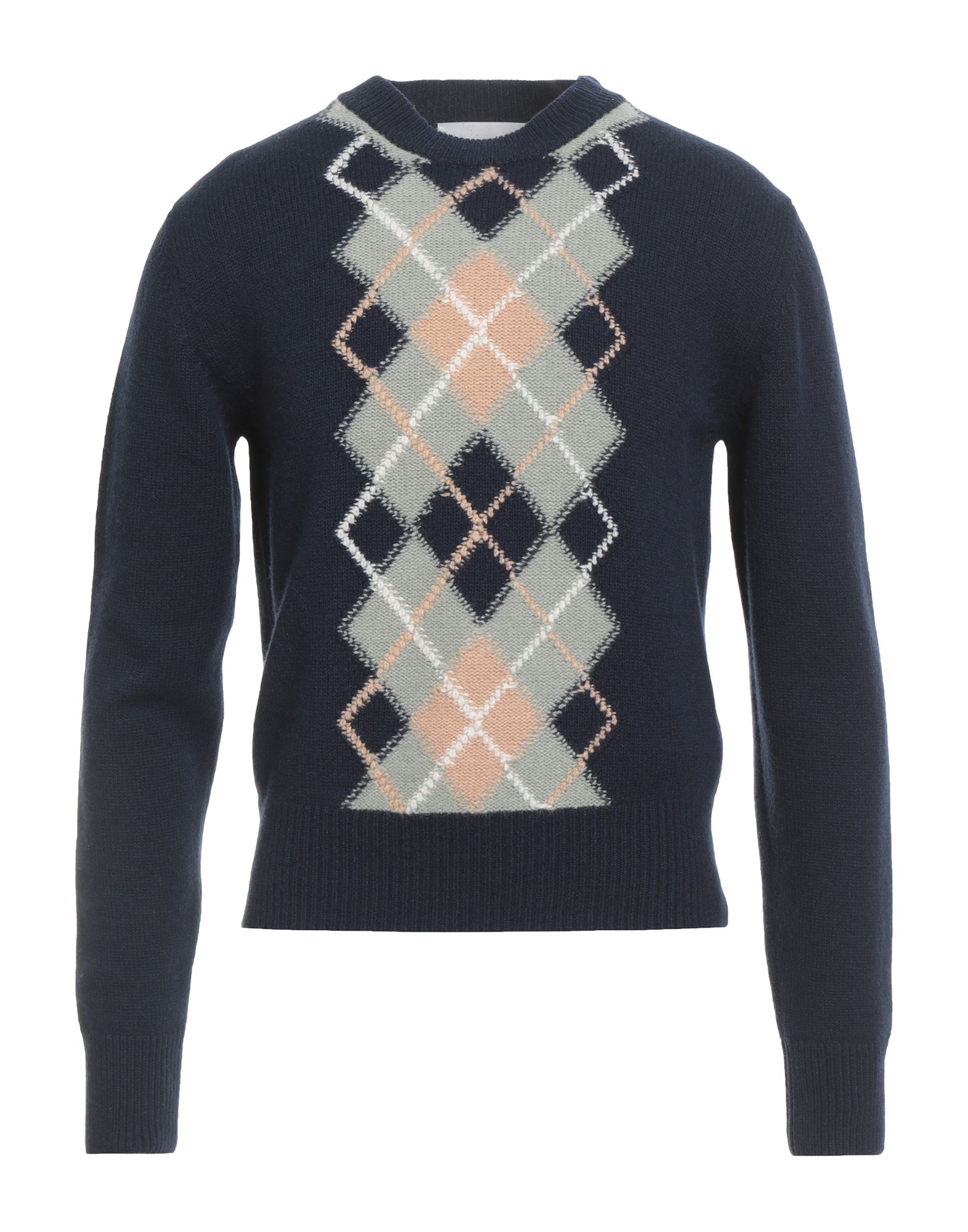 인타르시아 니트, 미디엄웨이트 니트, 기하학 패턴, 장식 부착 없음, 크루넥, 롱 슬리브, 손세탁 또는 드라이클리닝, 표백 금지, 건조기 사용불가, 이 브랜드는 사이즈가 크게 나옵니다. 이미지