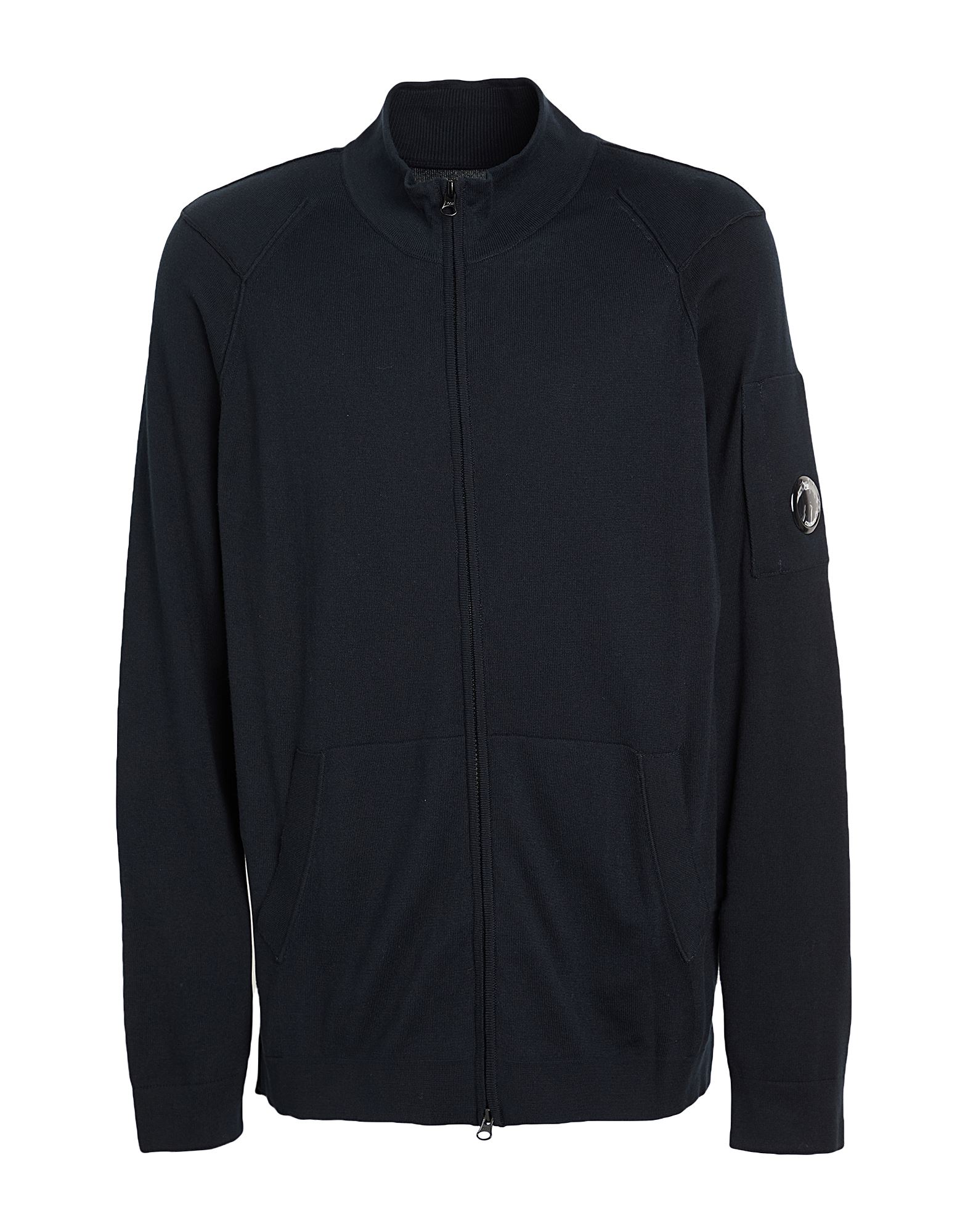 니트 소재, 라이트웨이트 니트, 솔리드 컬러, 브랜드 로고, 롱 슬리브, 지퍼 여밈, 슬릿 포켓, 세탁기 세탁 또는 드라이클리닝, 표백 금지, 건조기 사용불가. 이미지