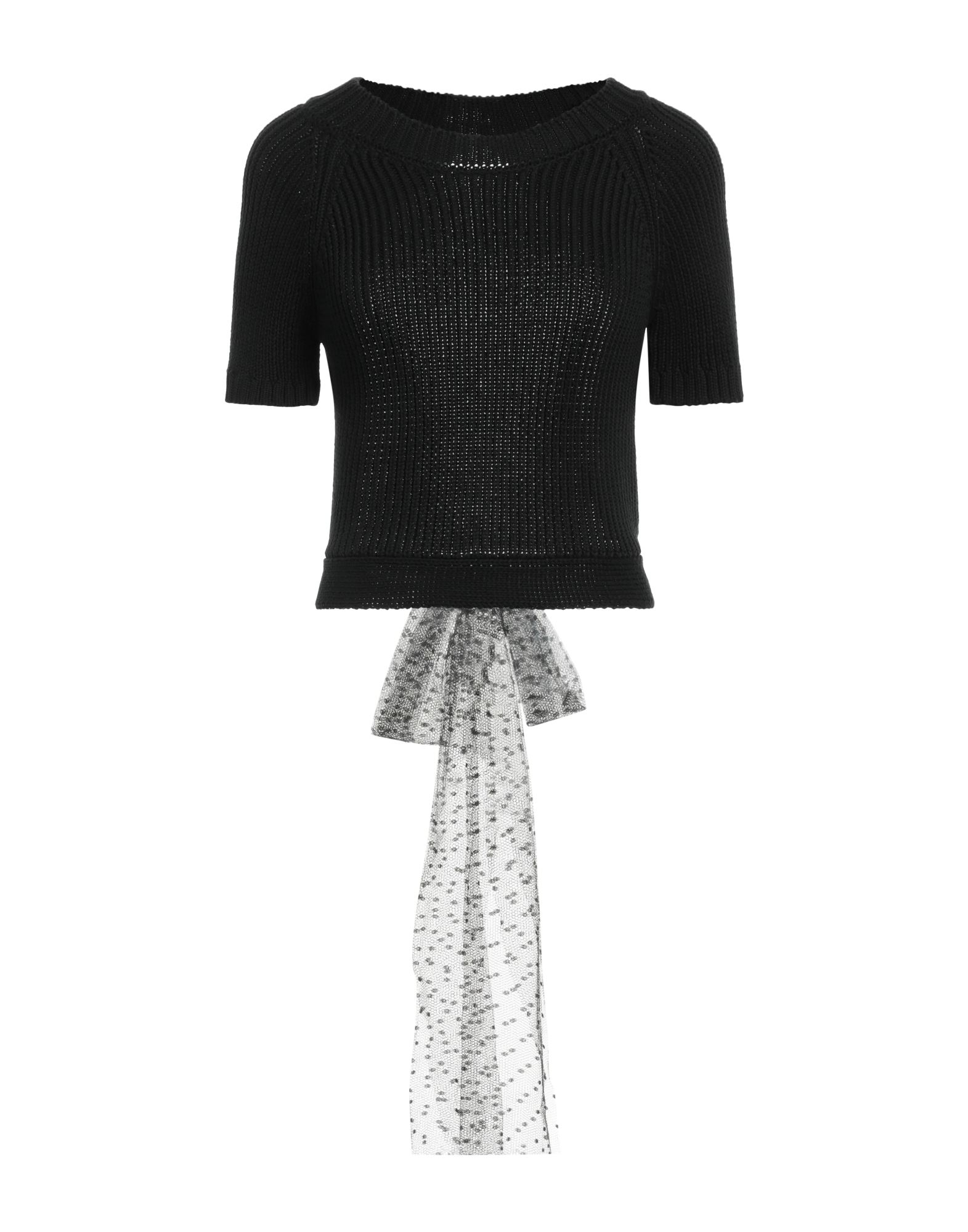 니트 소재, 튤, 미디엄웨이트 니트, 오픈 백, 보우 디테일, 솔리드 컬러, 크루넥, 쇼트 슬리브, 포켓 없음, 세탁기 세탁 또는 드라이클리닝, 표백 금지, 건조기 사용가능, 이 브랜드는 사이즈가 작게 나옵니다.. 이미지