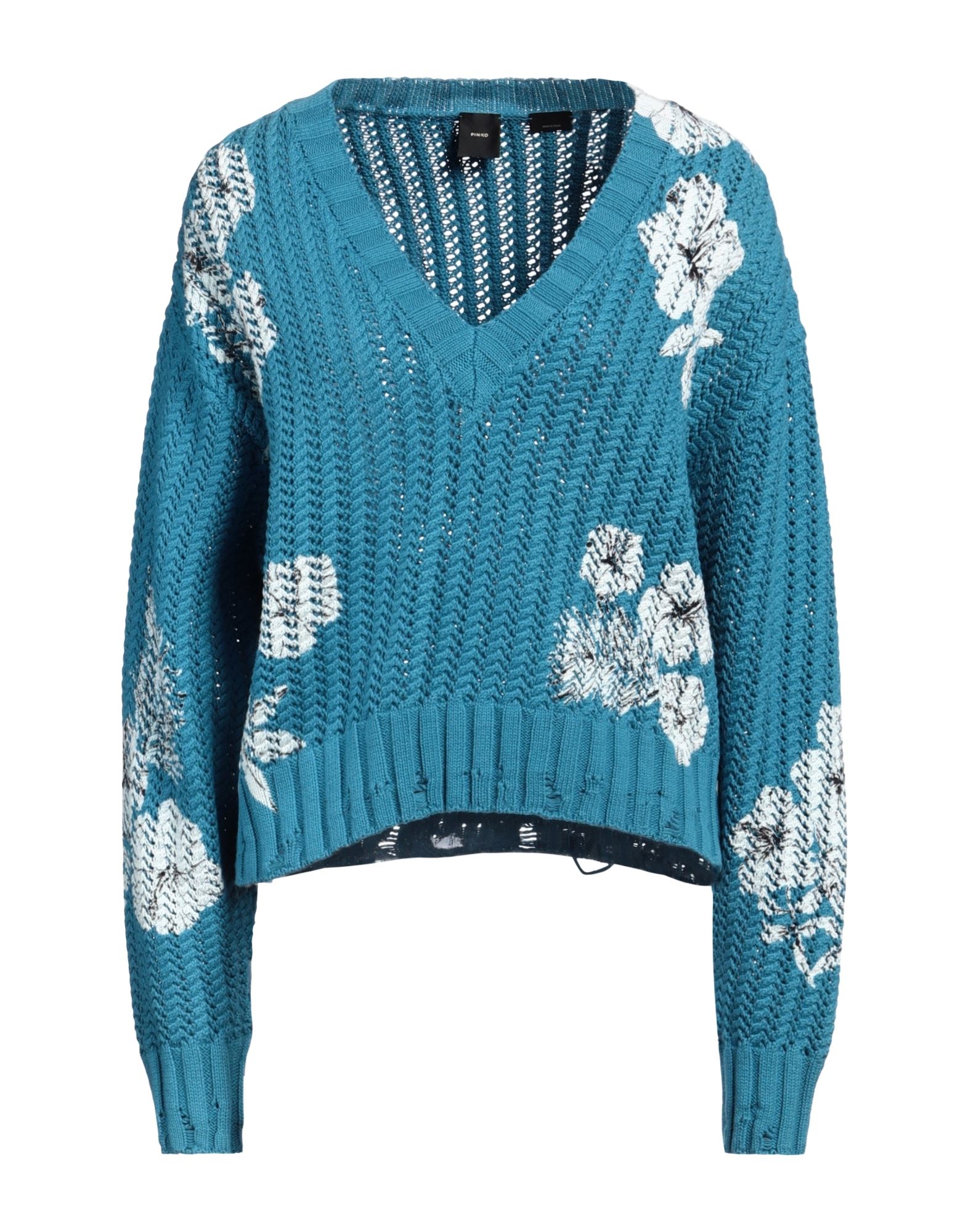 니트 소재, 미디엄웨이트 니트, 장식 부착 없음, 플로럴 모티브, v 네크라인, 롱 슬리브, 포켓 없음, 드라이클리닝, 표백 금지, 건조기 사용불가. 이미지