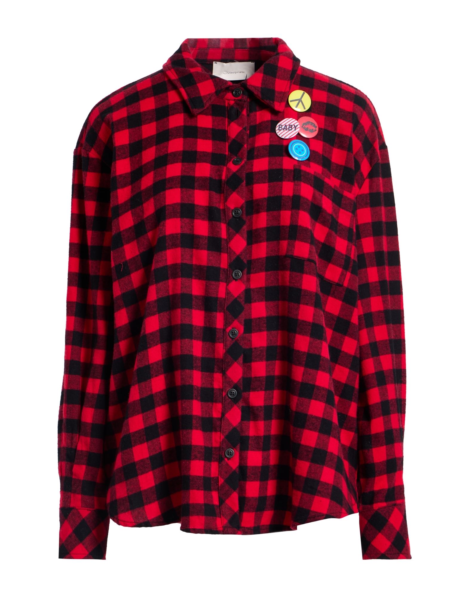 셔츠, 플란넬, 체크, 브로치, 클래식 칼라, 롱 슬리브, 버튼 여밈, 포켓 1개, 손세탁 또는 드라이클리닝, 표백 금지, 건조기 사용불가. 이미지