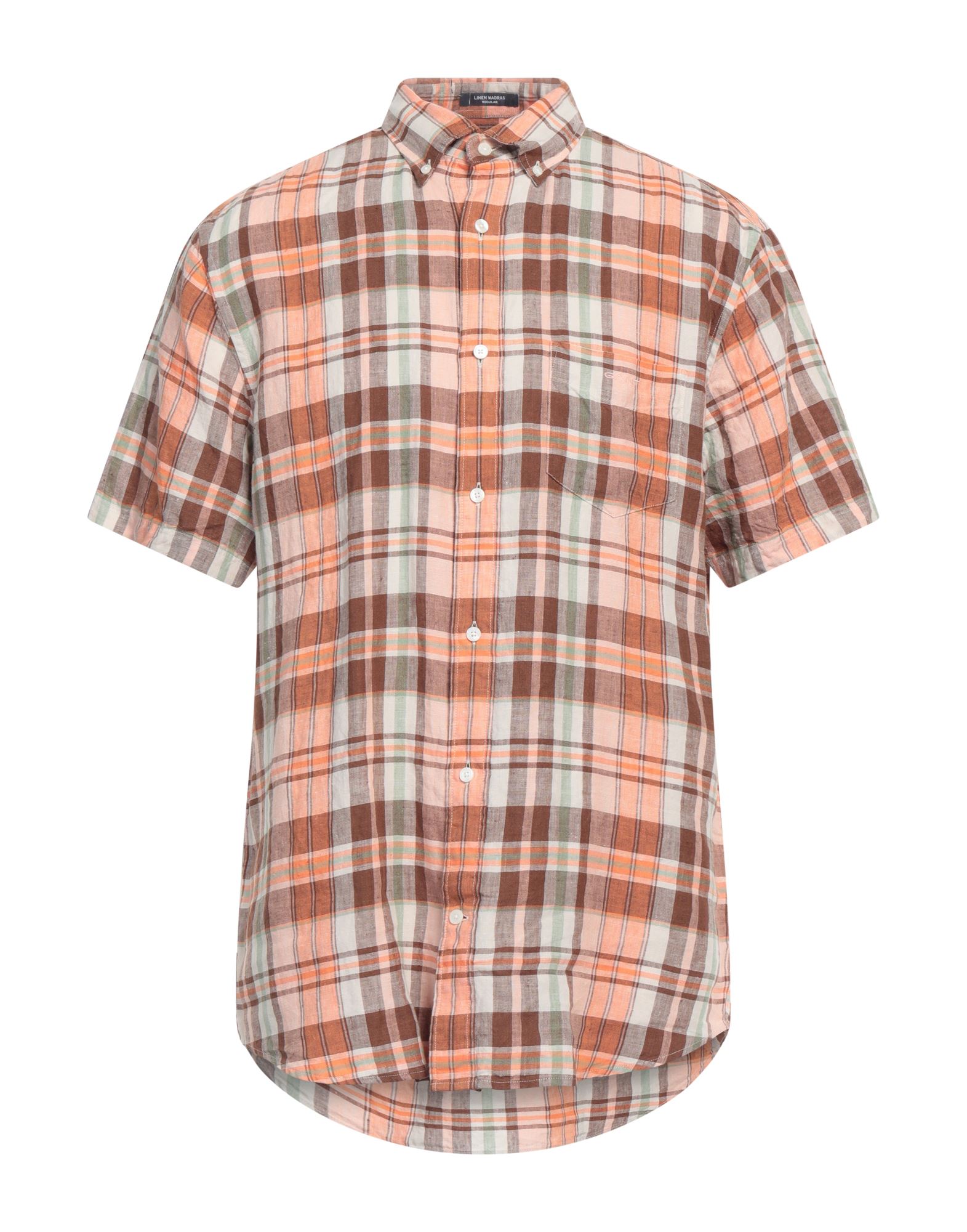 평직, 브랜드 로고, 타탄체크, 버튼다운 칼라, 쇼트 슬리브, 버튼 여밈, 싱글 포켓. 이미지