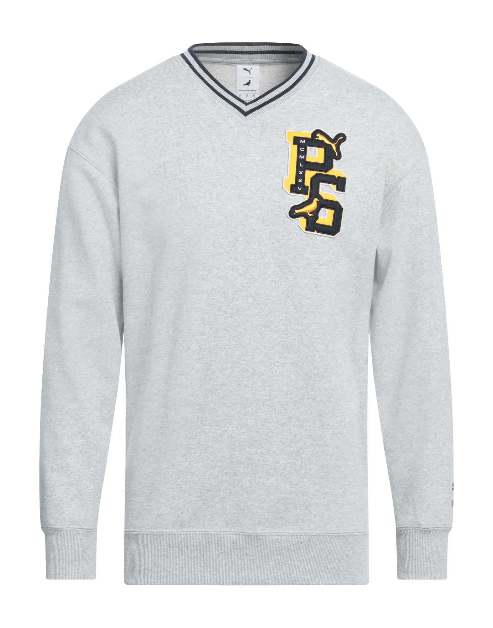 프렌치 테리, 장식 디테일 솔리드 컬러, 브랜드 로고, v 네크라인, 롱 슬리브, 세탁기로 세탁, 표백 금지, 건조기 사용가능. 이미지