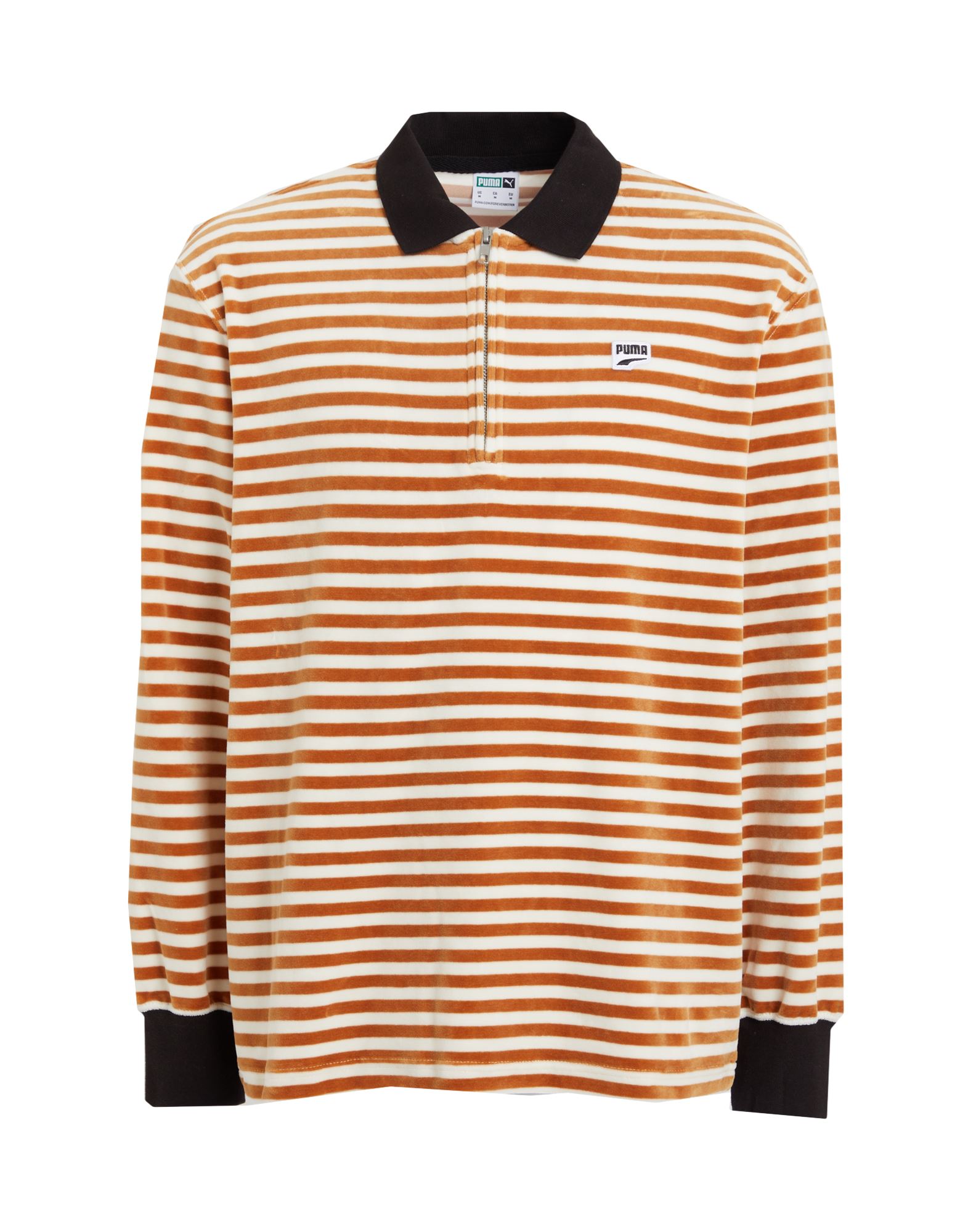 브러시드 펠트, 스트레치 패브릭, 스트라이프, 자수 로고 장식, 지퍼 넥, 롱 슬리브, lifestyle. 이미지