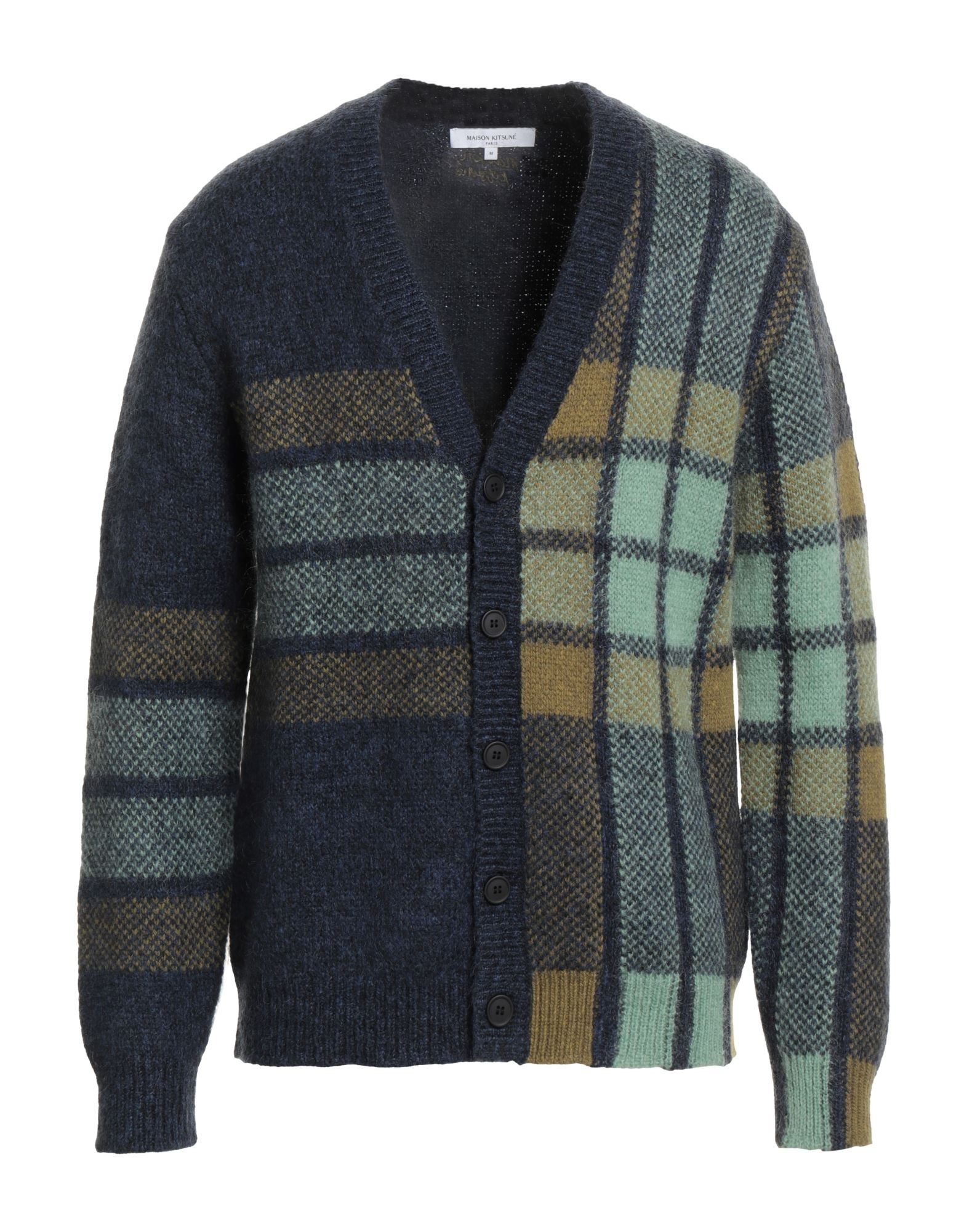 니트 소재, 라이트웨이트 니트, 체크, 장식 부착 없음, 롱 슬리브, 버튼 여밈, 손세탁 또는 드라이클리닝, 표백 금지, 건조기 사용불가. 이미지