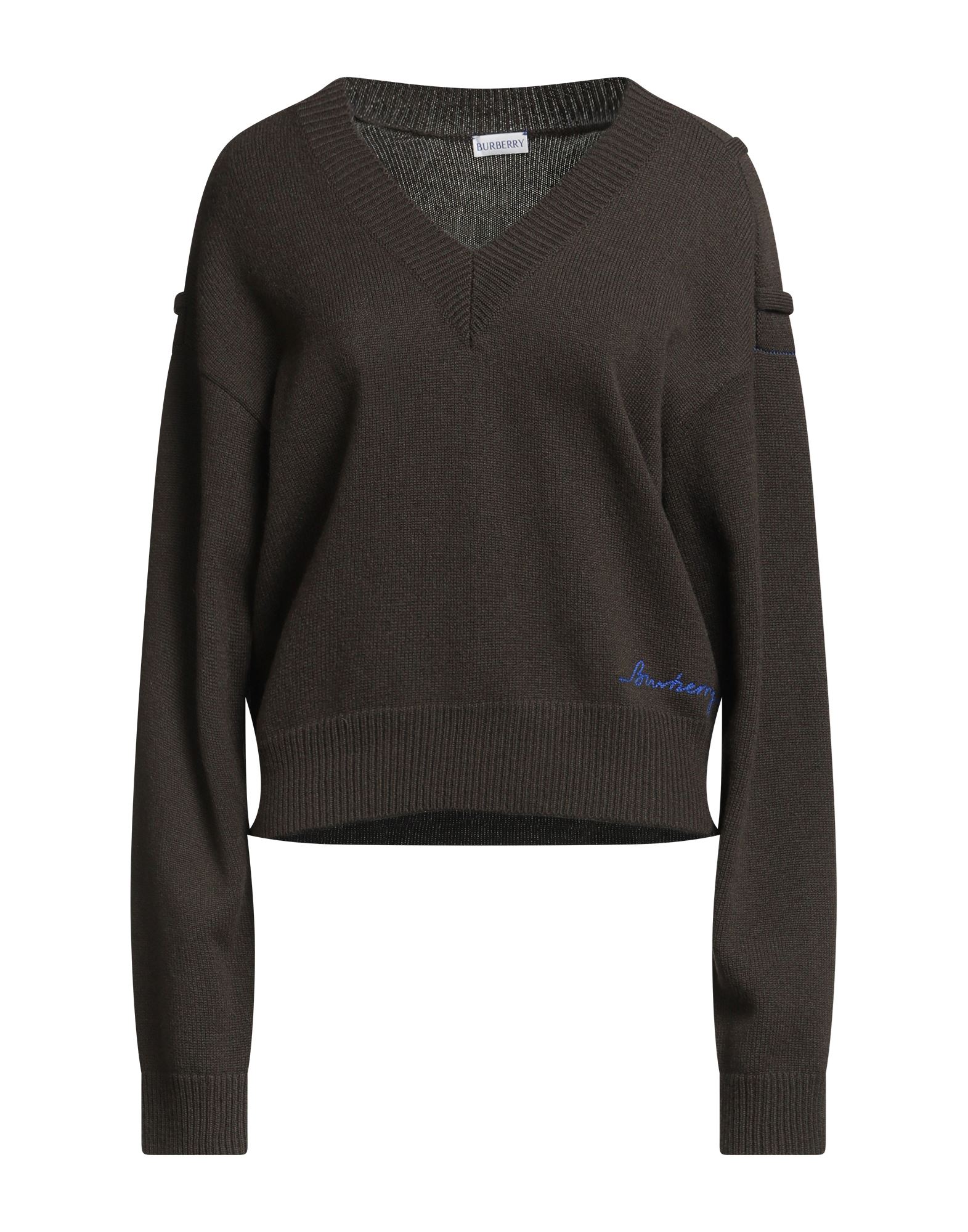 캐시미어, 라이트웨이트 니트, 자수 로고 장식, 장식 디테일 솔리드 컬러, v 네크라인, 롱 슬리브, 드라이클리닝, 표백 금지, 건조기 사용불가. 이미지